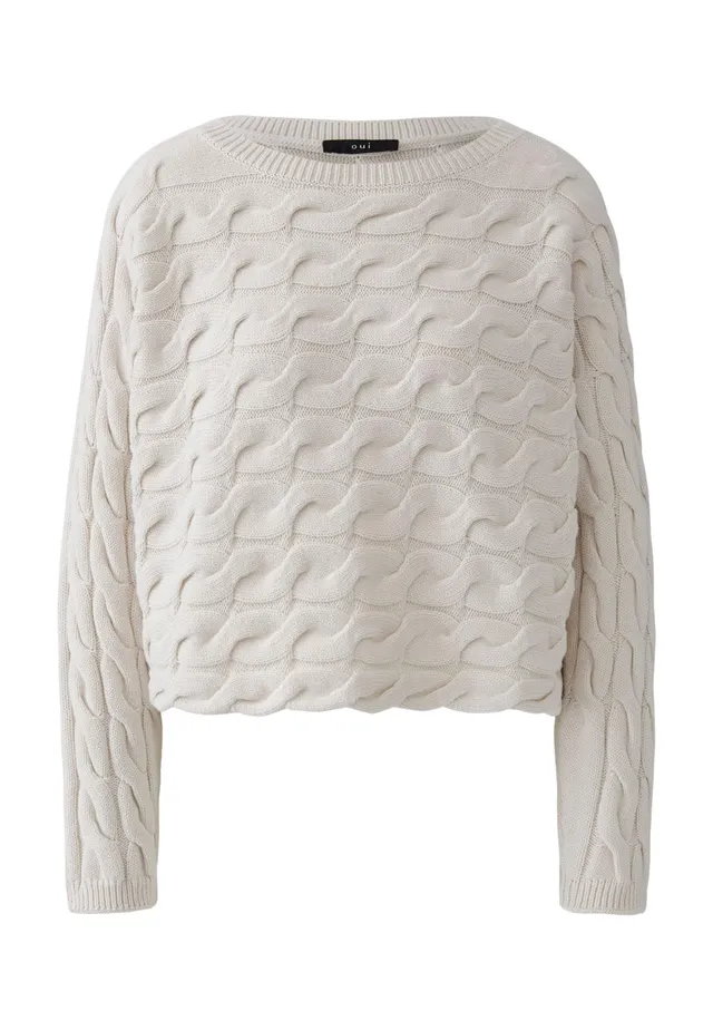 OUI Sirah Pullover Damen offwhite uni Zopfmuster boxy
