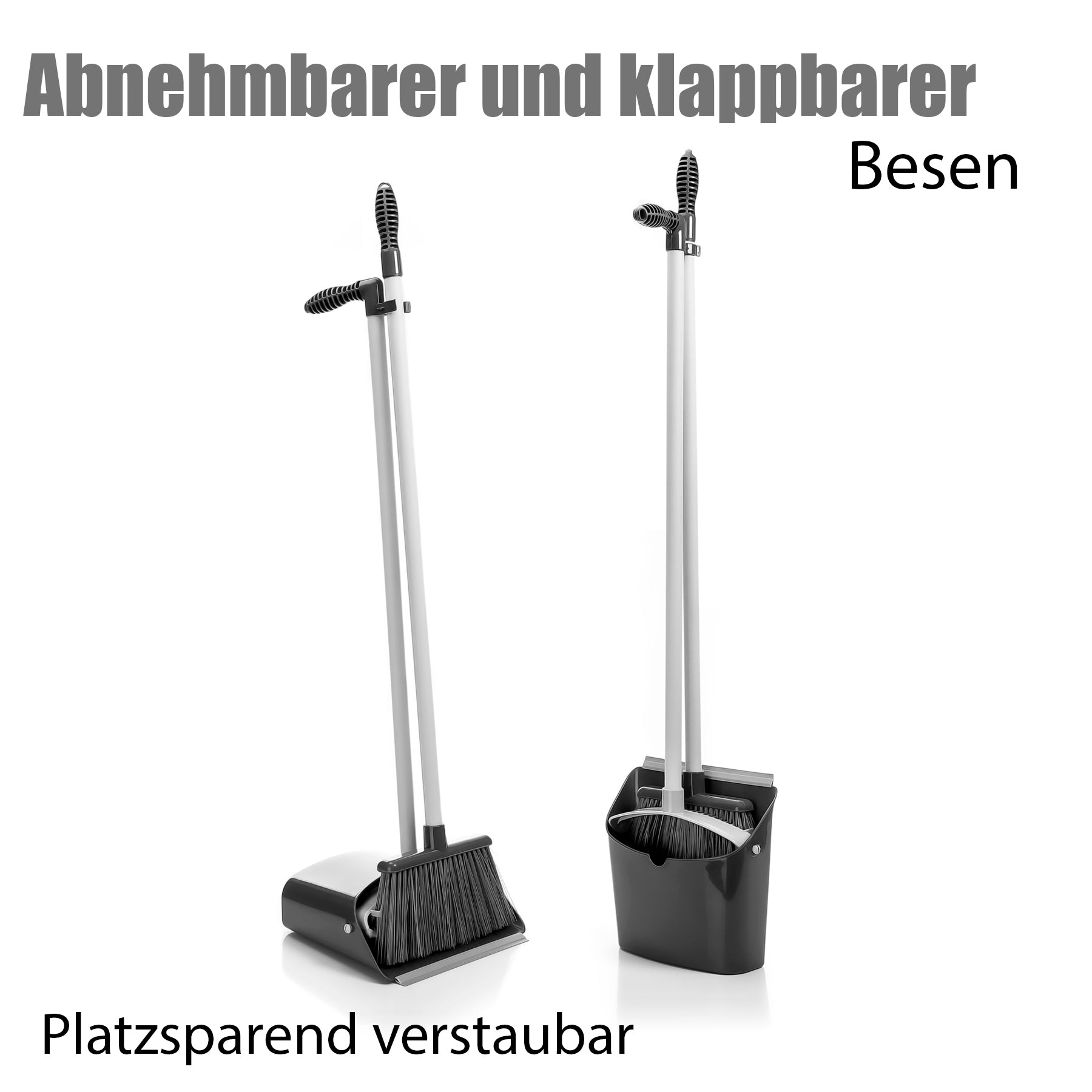 BigDean Bad Kehrschaufel Set mit Besen grau 90 Grad drehbar