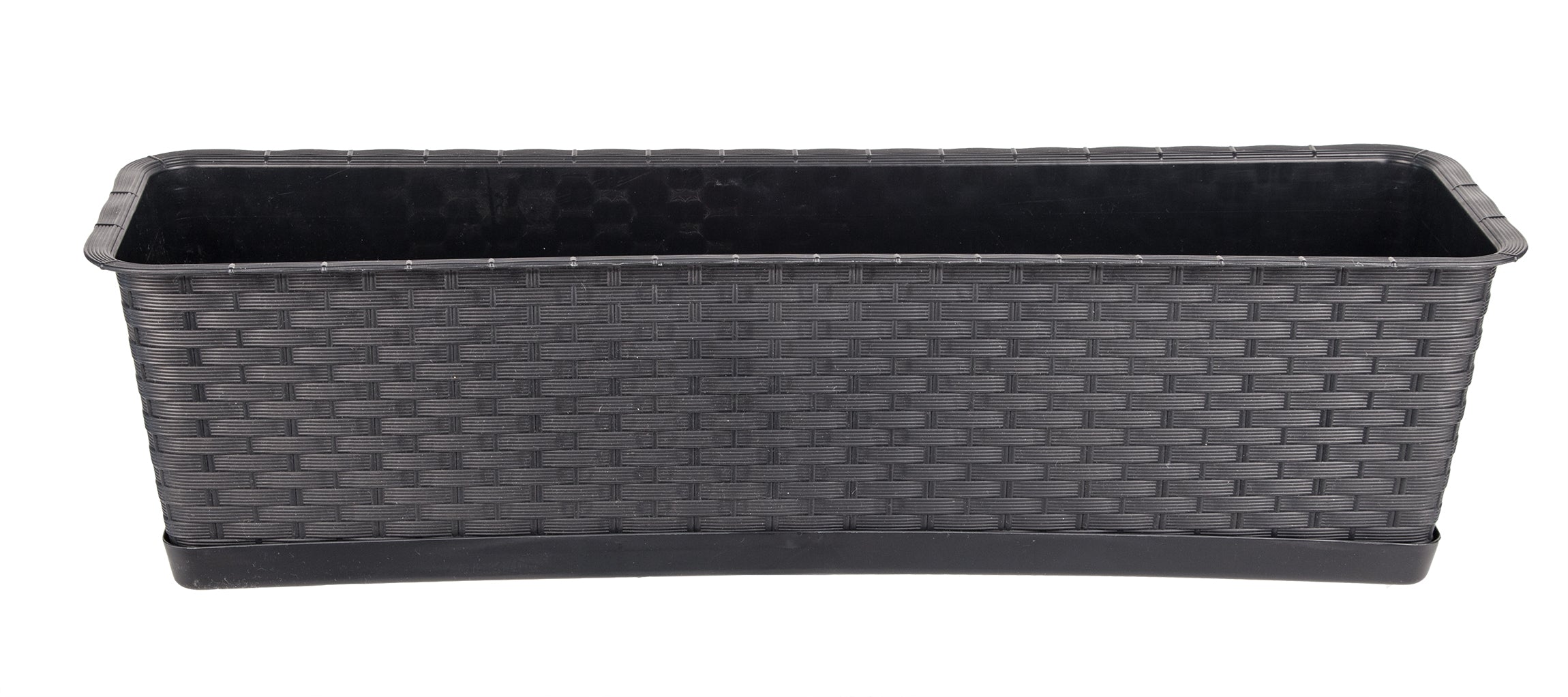 BigDean Blumenkasten 60 cm anthrazit Rattan-Optik mit Untersetzer