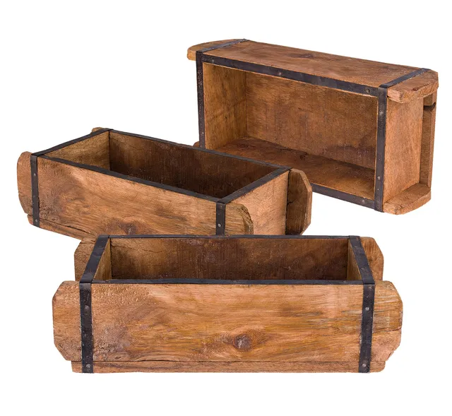 BigDean Ziegelform Holzkiste 32x14x9cm 3er Set Vintage Unikat