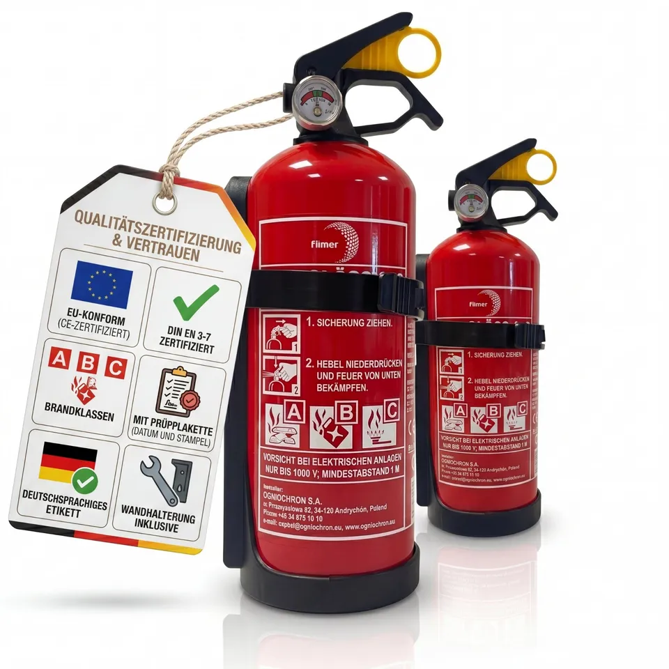 BigDean Feuerlöscher 1kg mit Halterung 2er Set Manometer