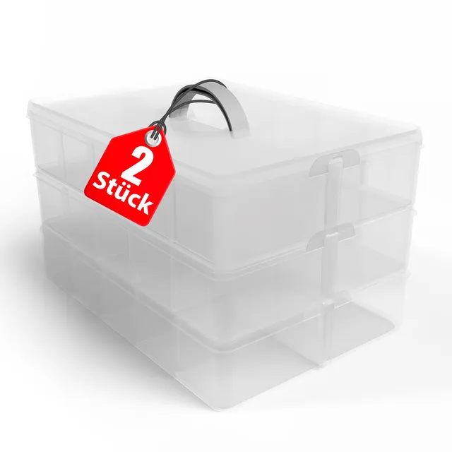 BigDean Sortierbox Transparent 24x18,5x16 cm 2er Set 21 Fächer