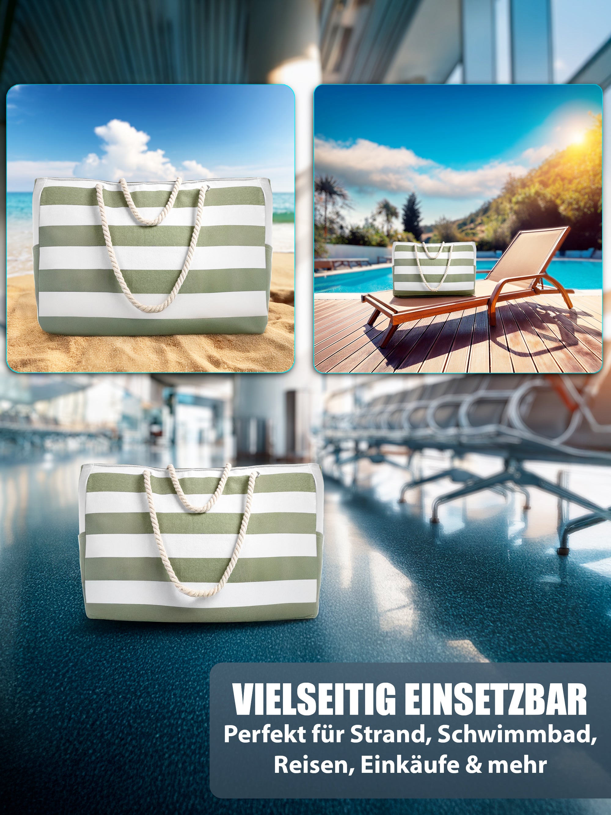BigDean Strandtasche XXL Badetasche Reißverschluss wasserabweisend