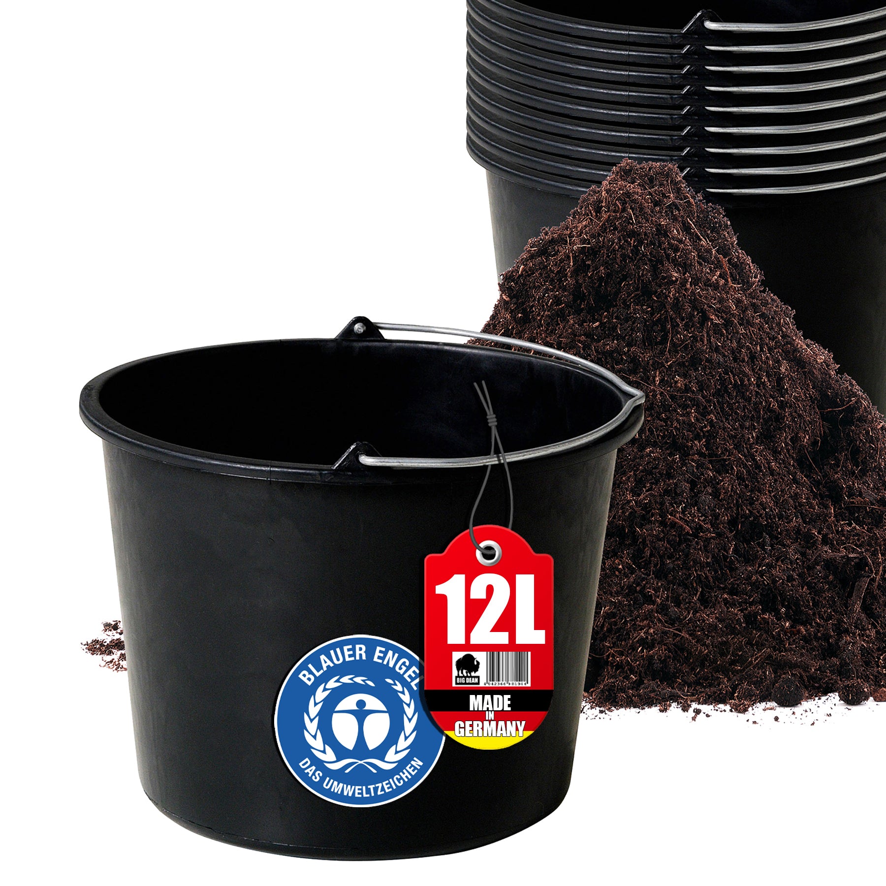 BigDean Haushalt Baueimer 12L Schwarz mit Skala 10er Set