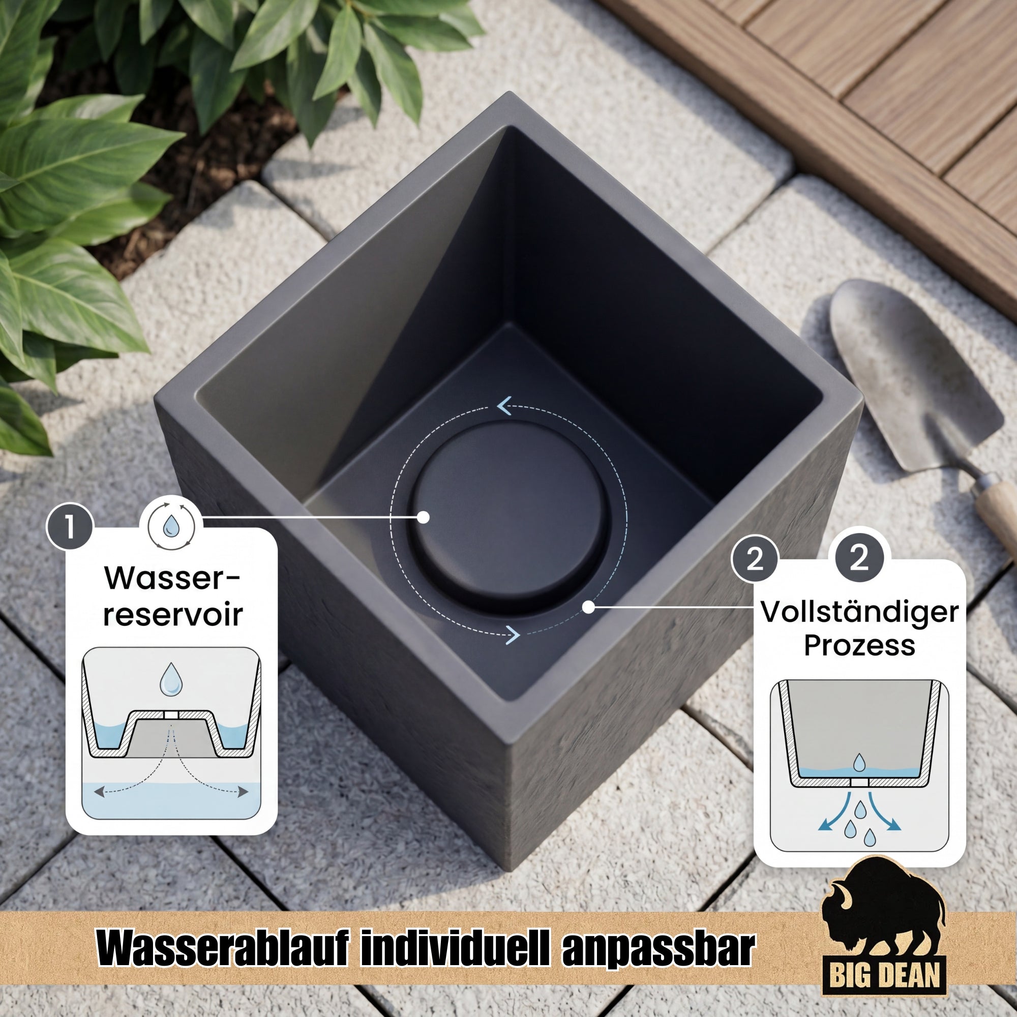 BigDean Garten Blumenkübel 50x50x50cm Steinoptik doppelwandig