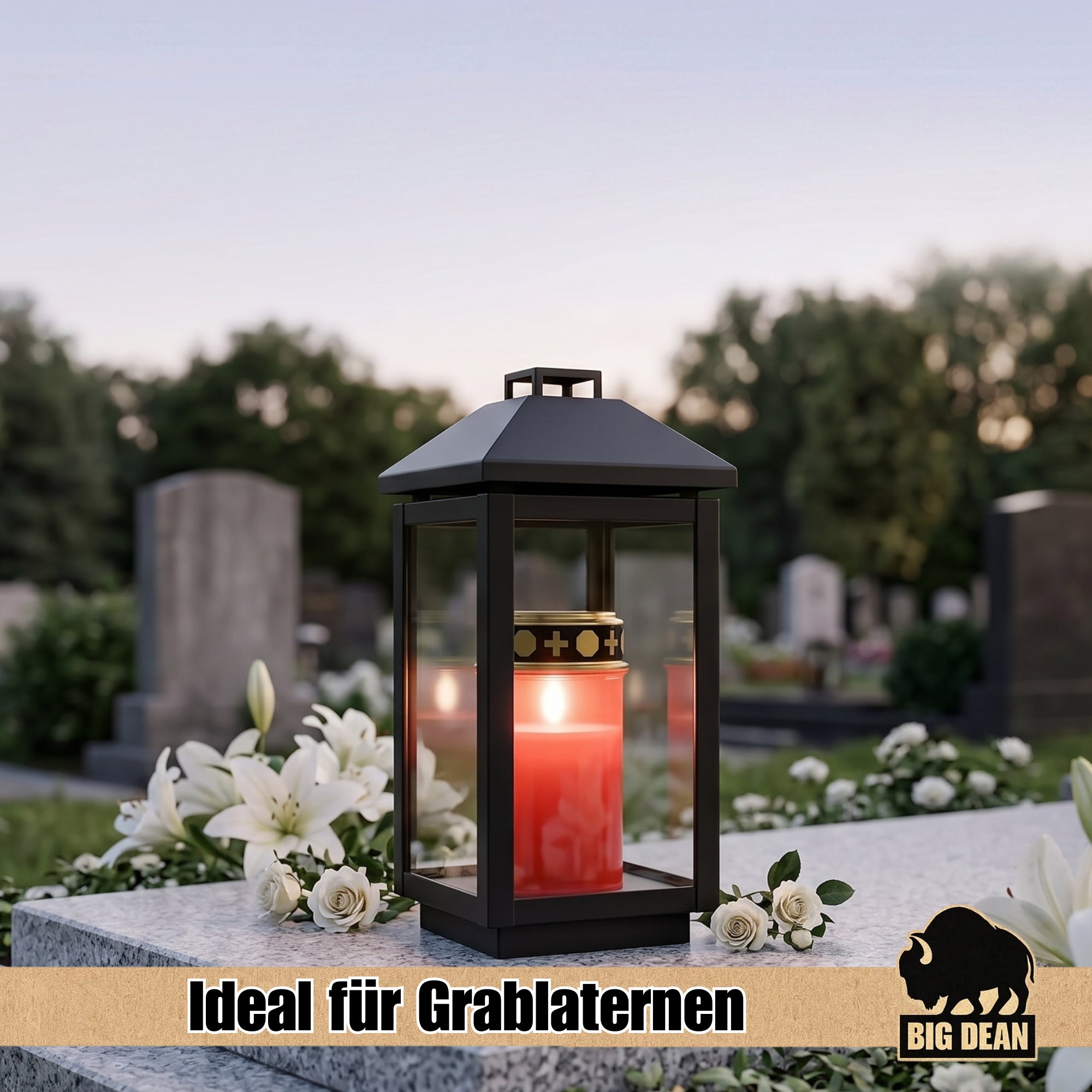 BigDean Grablicht LED 3er Set warmweiß flackernd