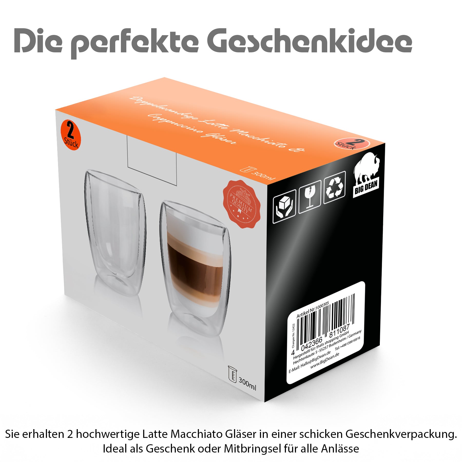 BigDean Küche Latte Macchiato Gläser 2x 300 ml doppelwandig