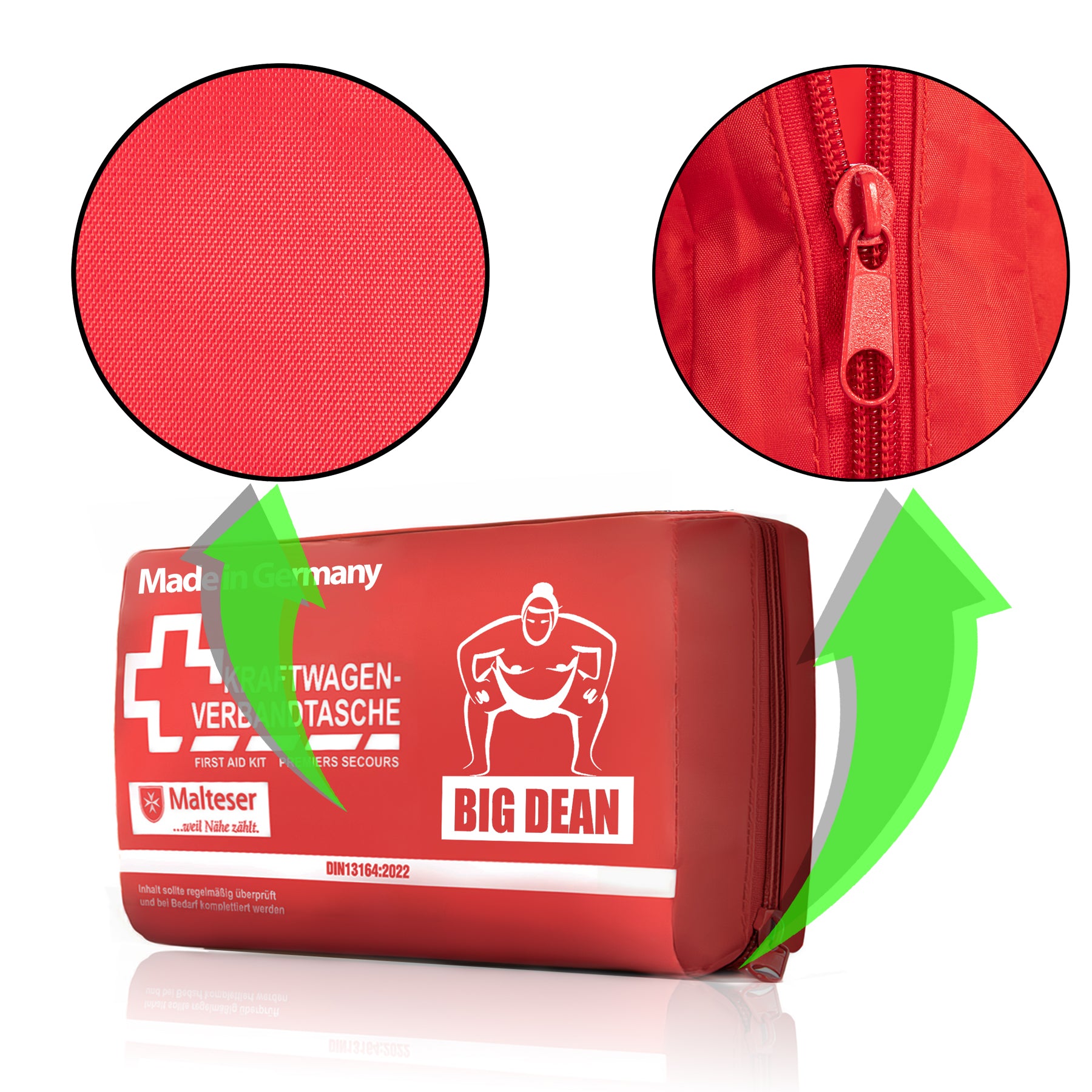 BigDean Haushalt Verbandstasche DIN 13164 rot 2 Stück