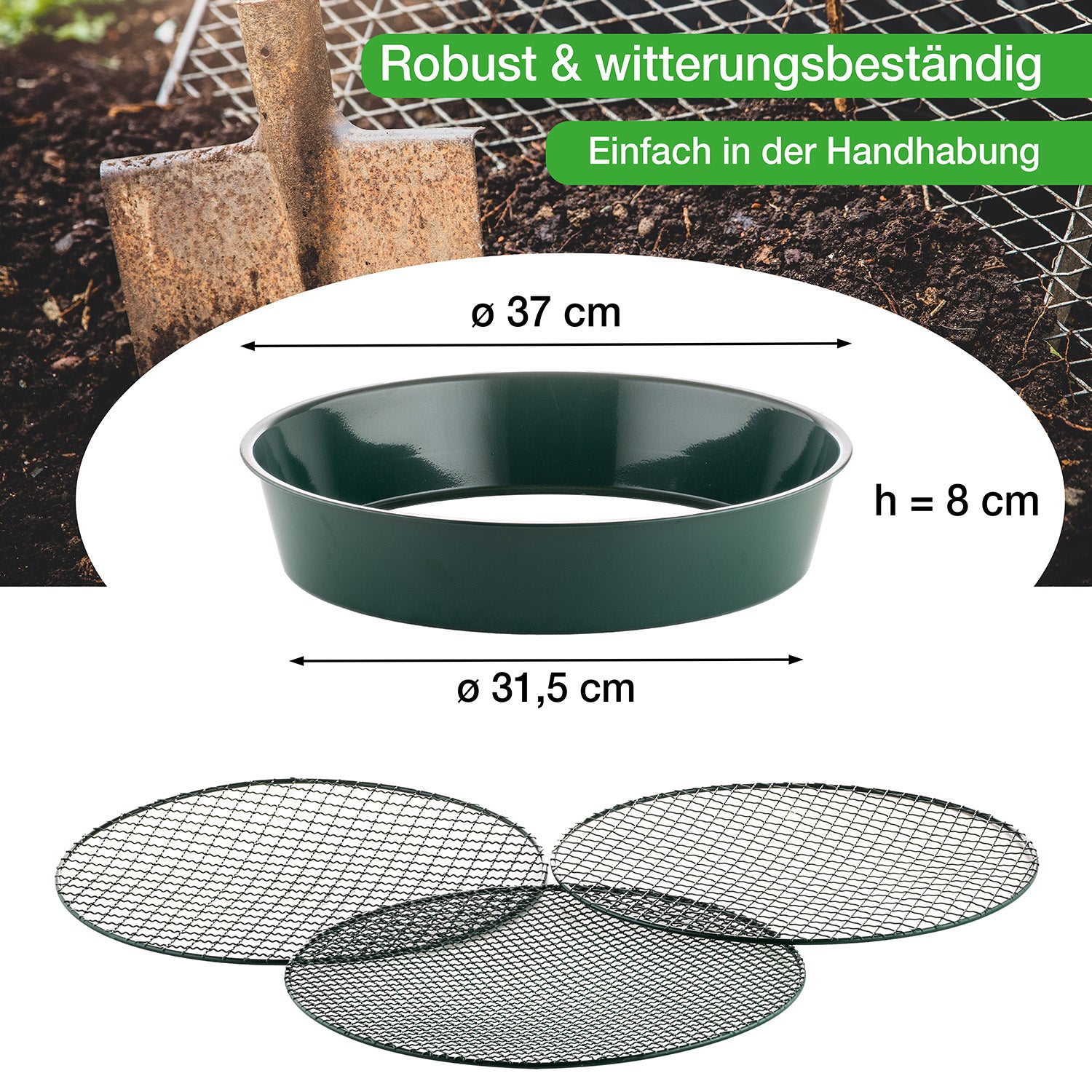 BigDean Gartensieb XL Metall Ø37cm 3 Einsätze