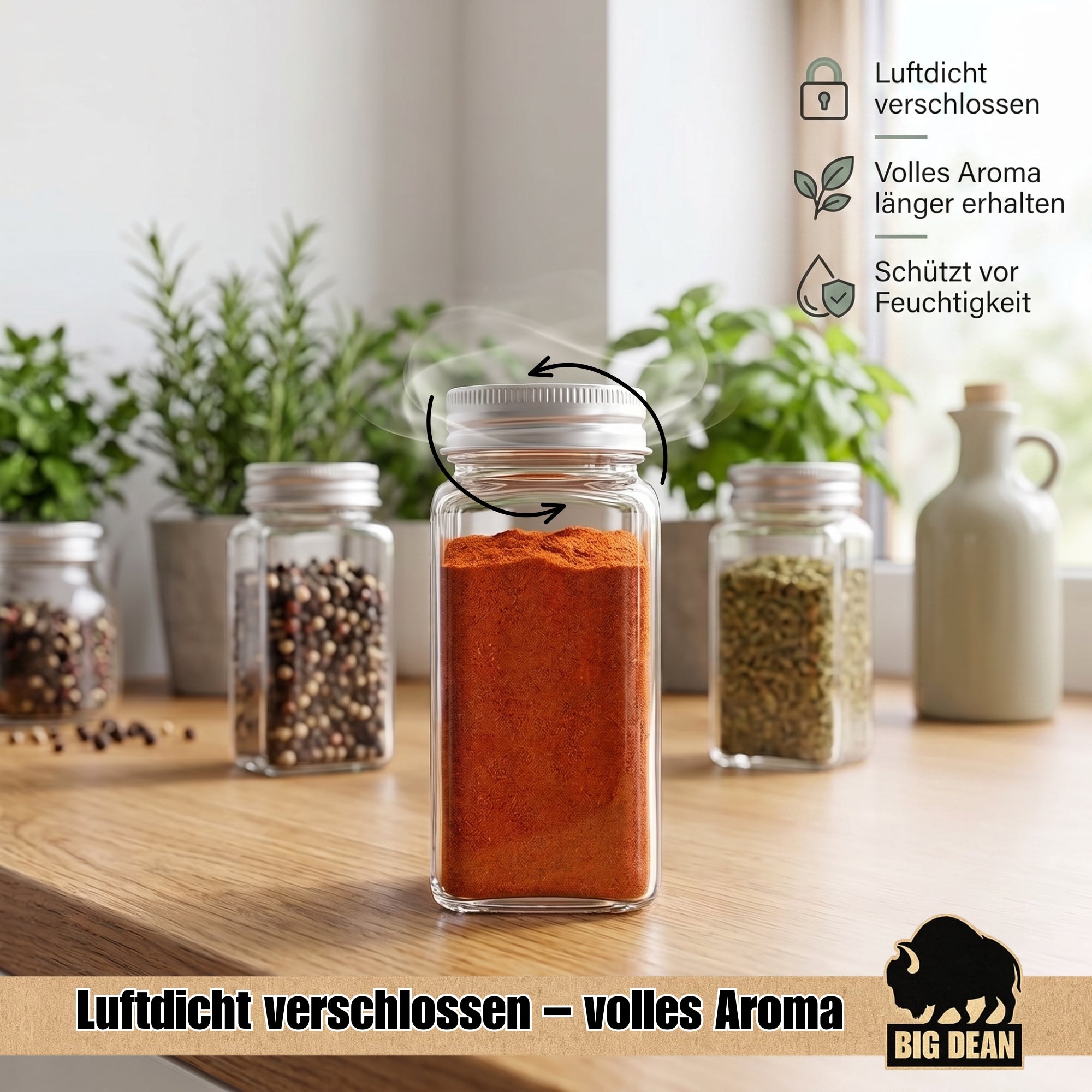 BigDean Gewürzgläser eckig luftdicht 24er 100 ml Aludeckel