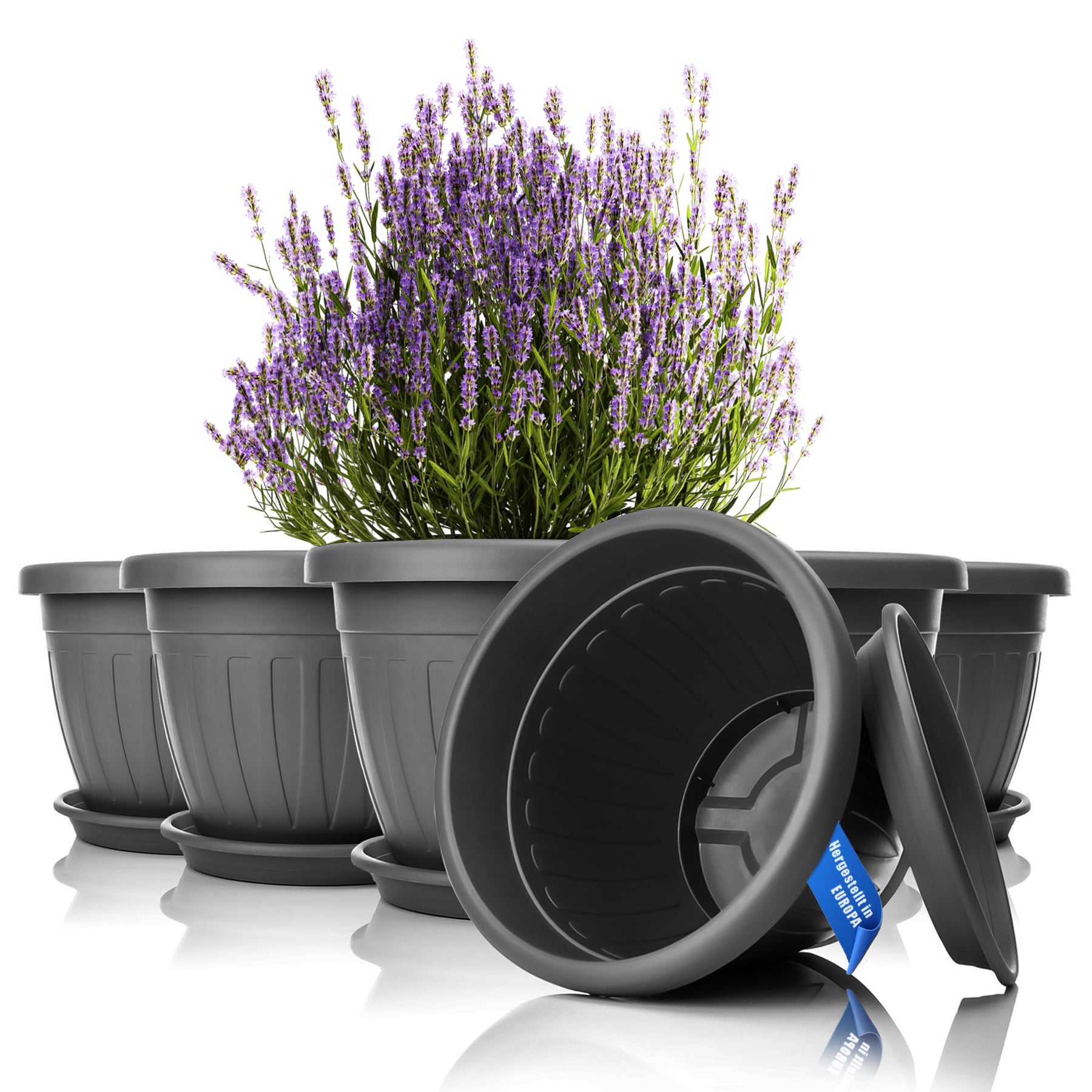 BigDean Garten Blumentopf 40x31cm anthrazit 6er Untersetzer