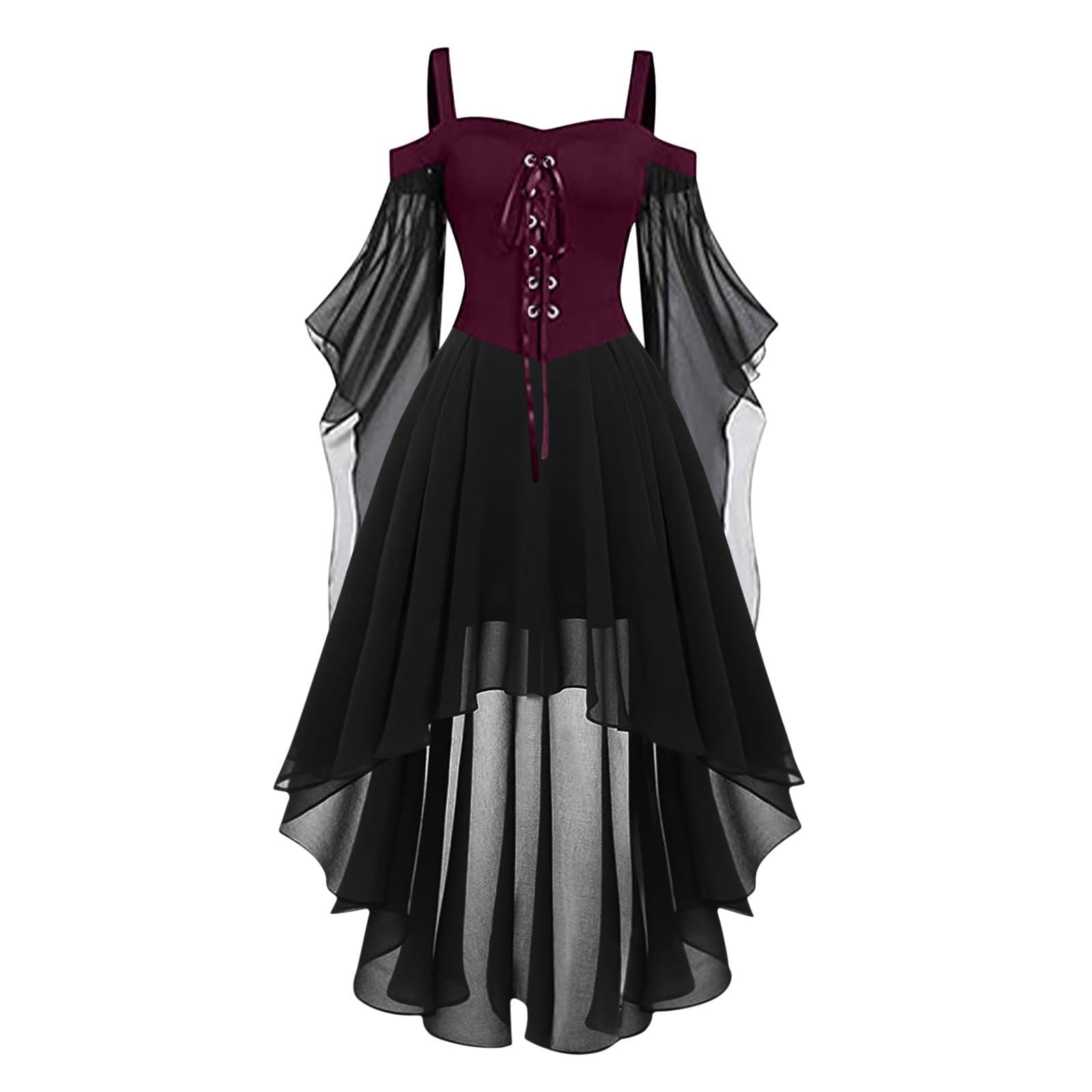 Luadnysin Dresses Halloween Kleid Gothic Schulterfrei Schwarz
