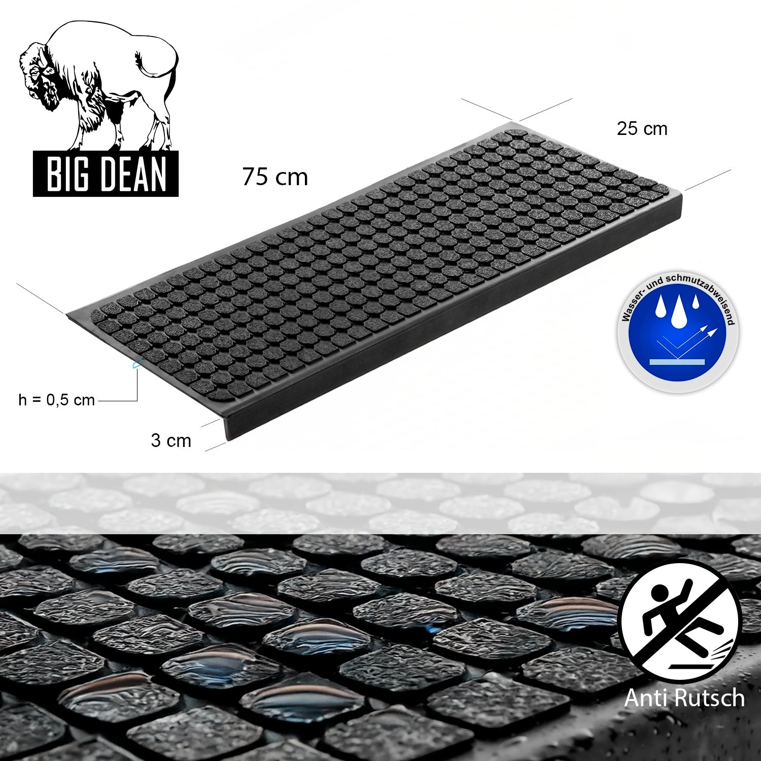 BigDean Stufenmatten Gummi 75x25cm 10 Stück Anti-Rutsch Outdoor