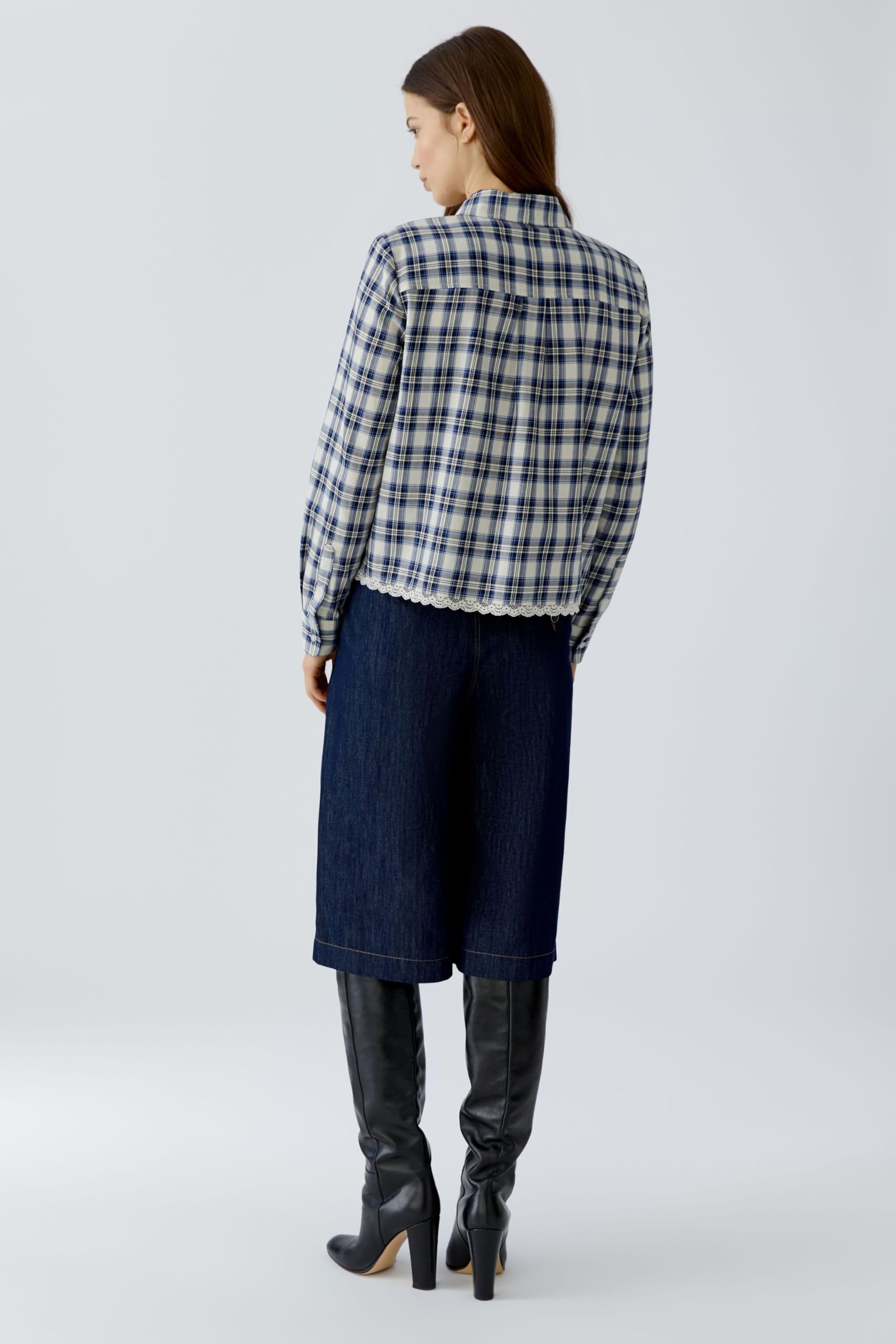 Oui Blouses Hemdbluse kariert Spitze Größe 40