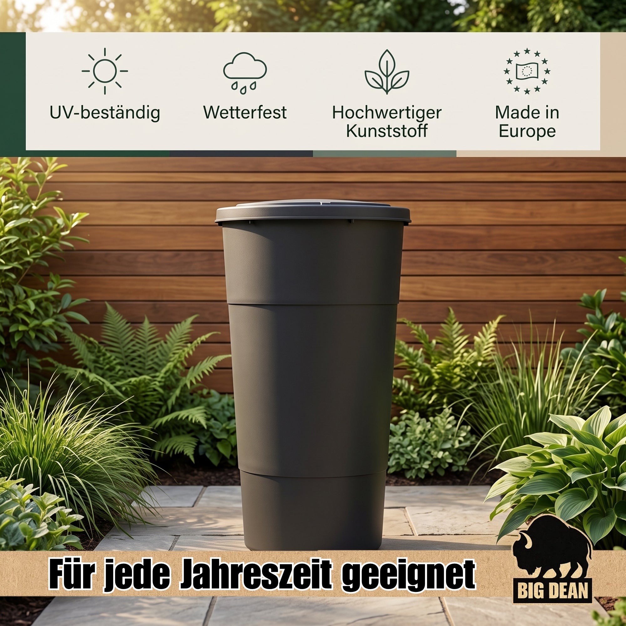 BigDean Regentonne 200L anthrazit Kunststoff mit Deckel
