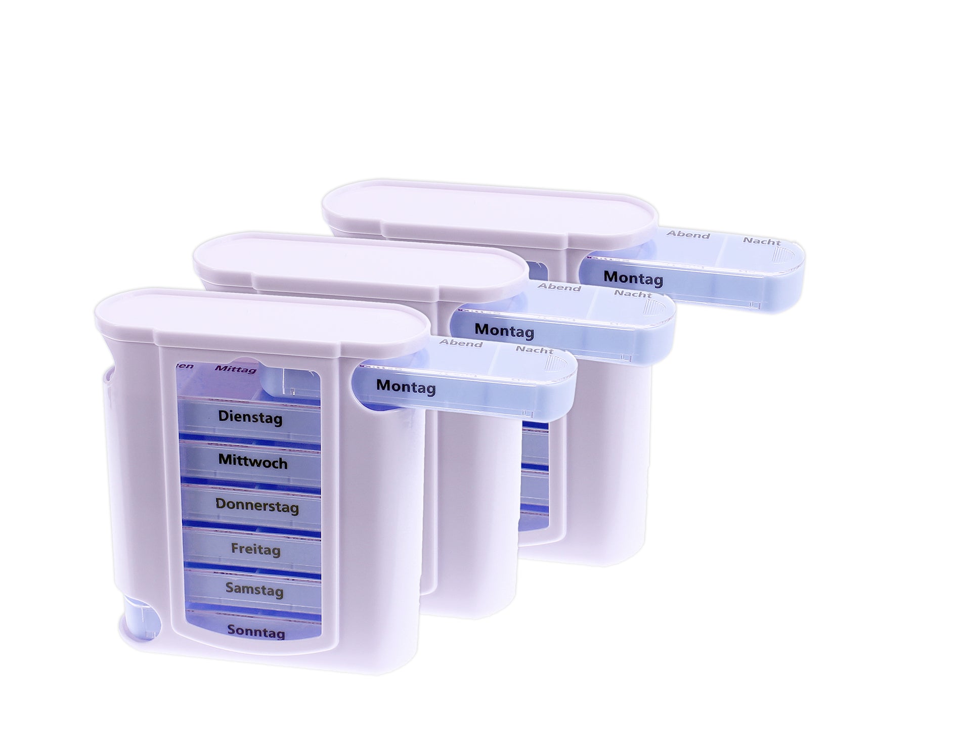 BigDean Tablettenbox 7 Tage Tower weiß-blau 3er Set