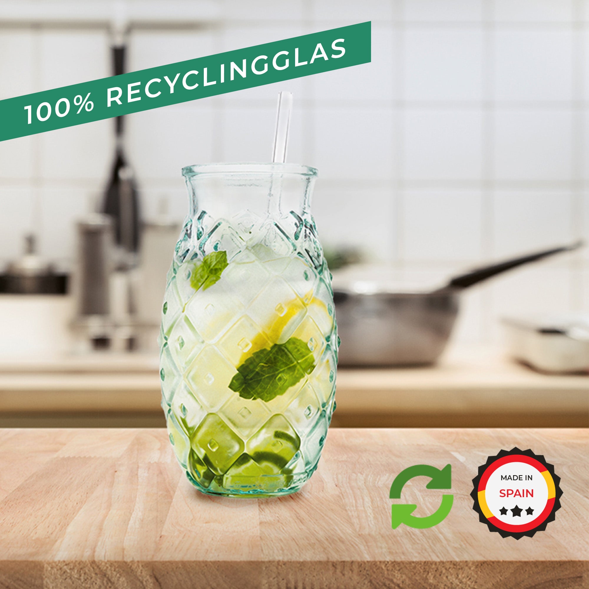 BigDean Trinkgläser Ananas 700 ml 4er Set Recyclingglas
