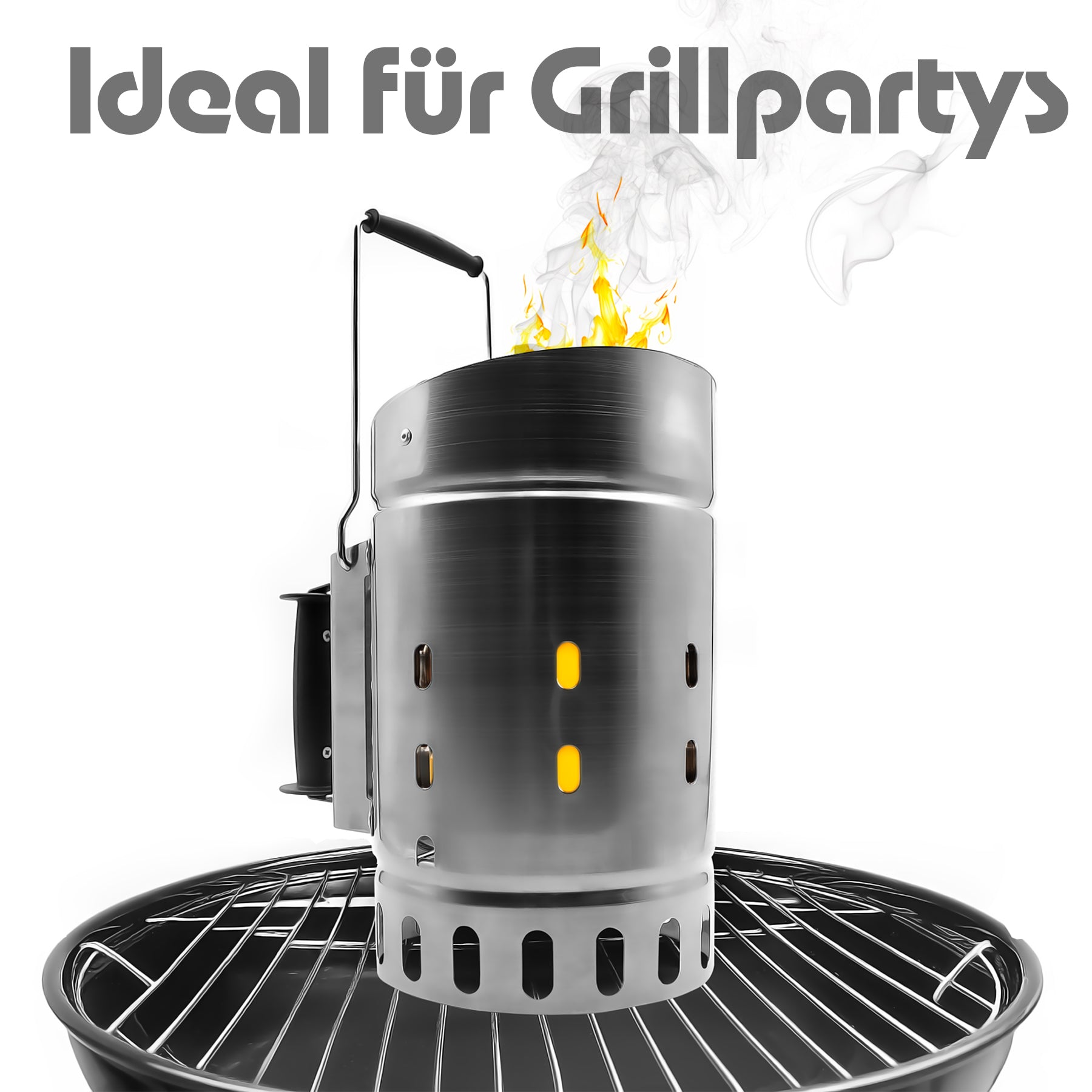 BigDean XXL Anzündkamin Edelstahl Grillkamin mit 2 Griffen