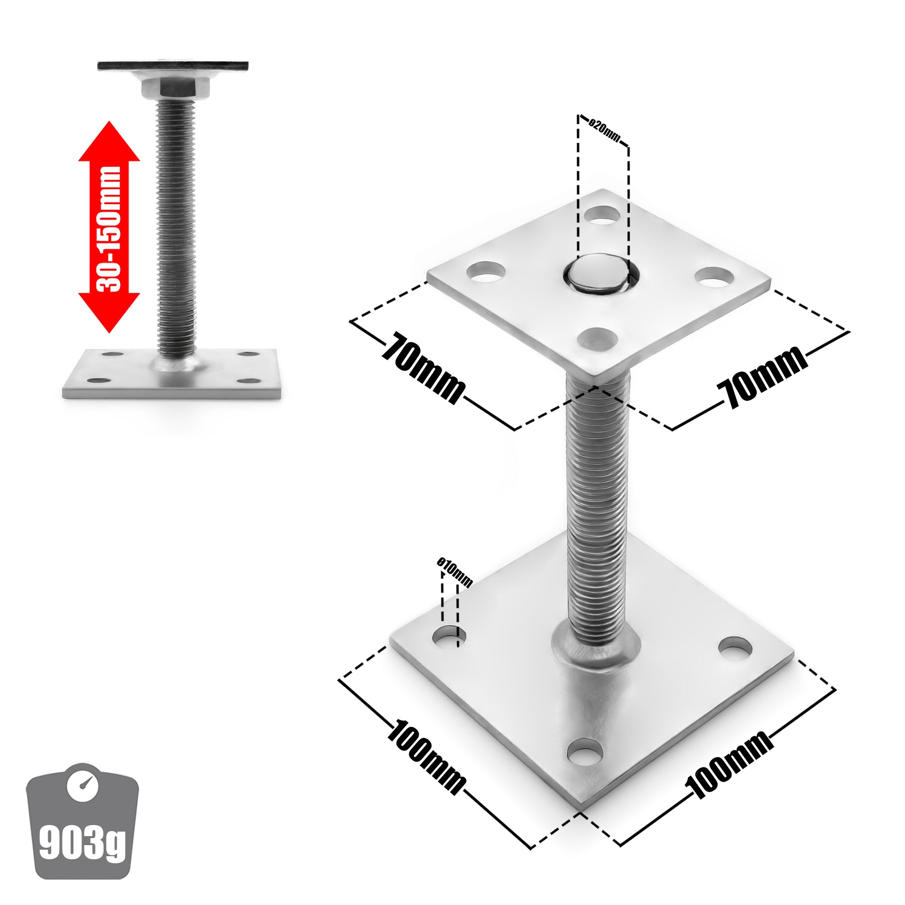 BigDean Werkzeug Pfostenträger höhenverstellbar 30-150mm verzinkt