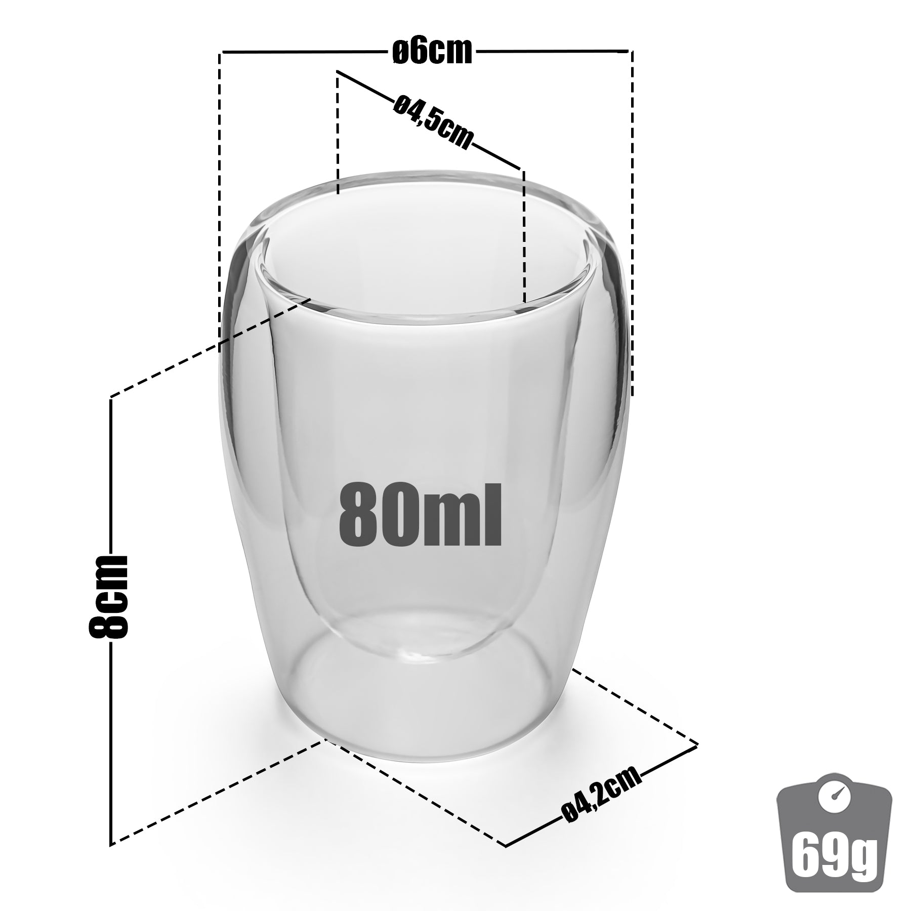 BigDean Espressogläser 80ml doppelwandig 6er Set Glas