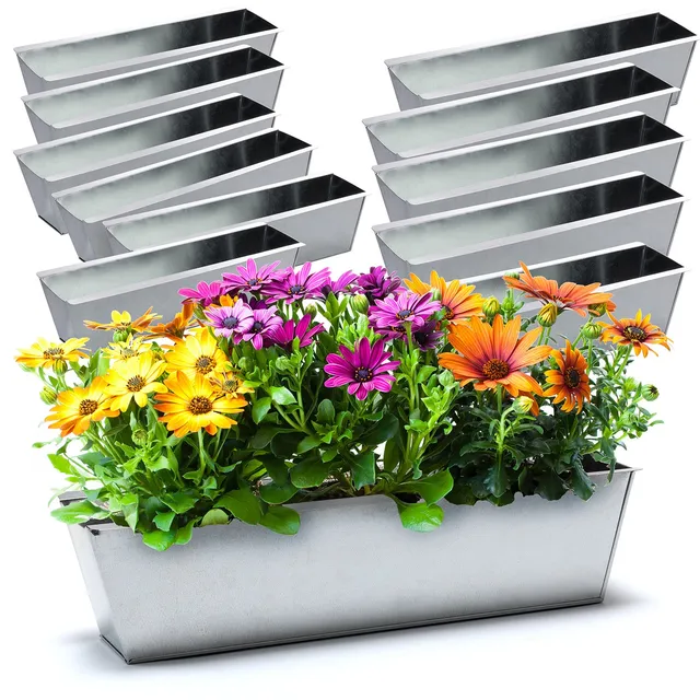 BigDean Zink Paletten Blumenkasten Silber 38cm 12er Set