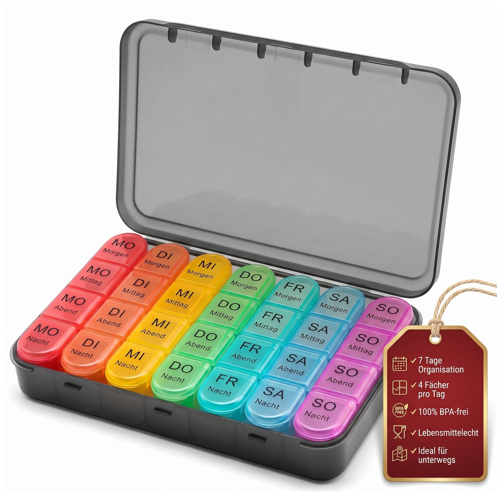 BigDean Tablettenbox 7 Tage 4 Fächer Pillendose tragbar