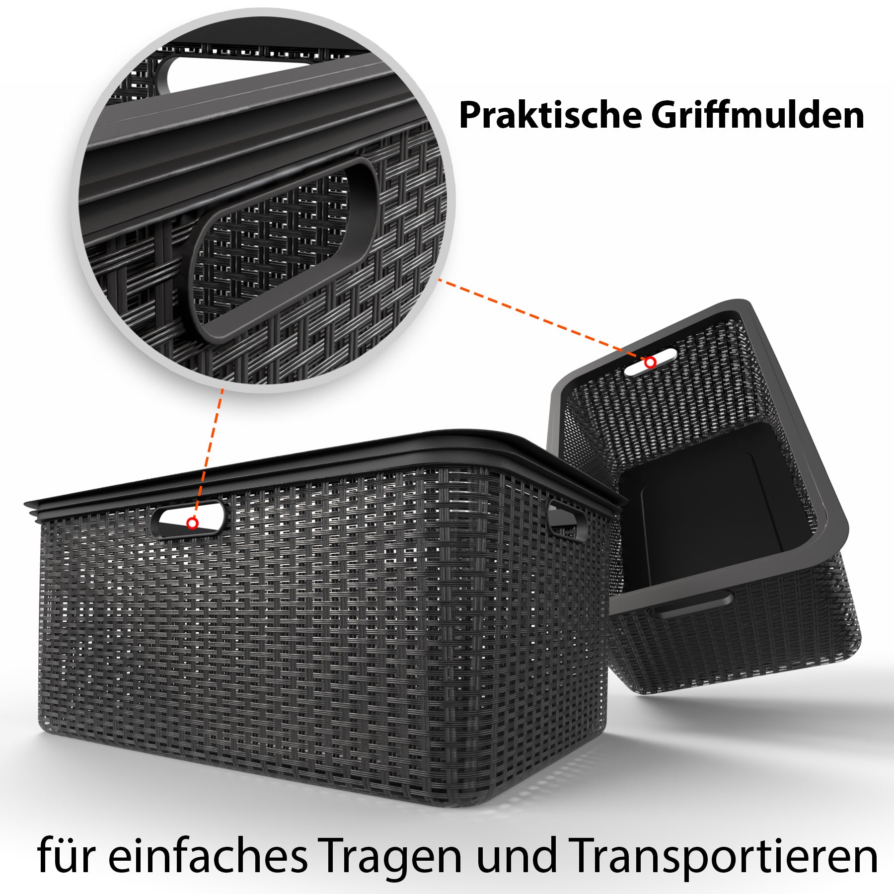 BigDean Wäschekorb Rattan Design 59x39x26 cm Wäschewanne