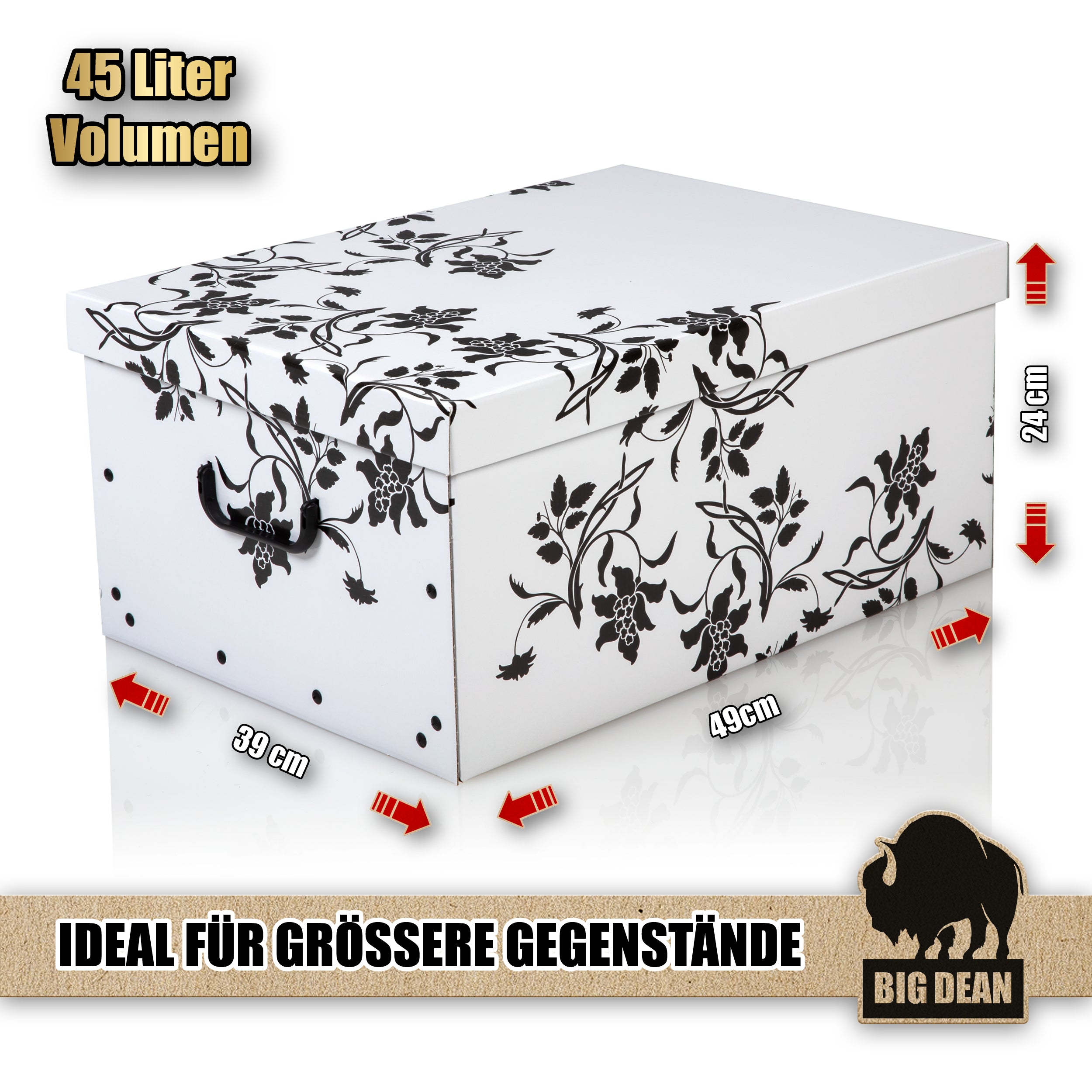 BigDean Aufbewahrungsbox Pappe 45 L Deckel 3er Set 49x39x24
