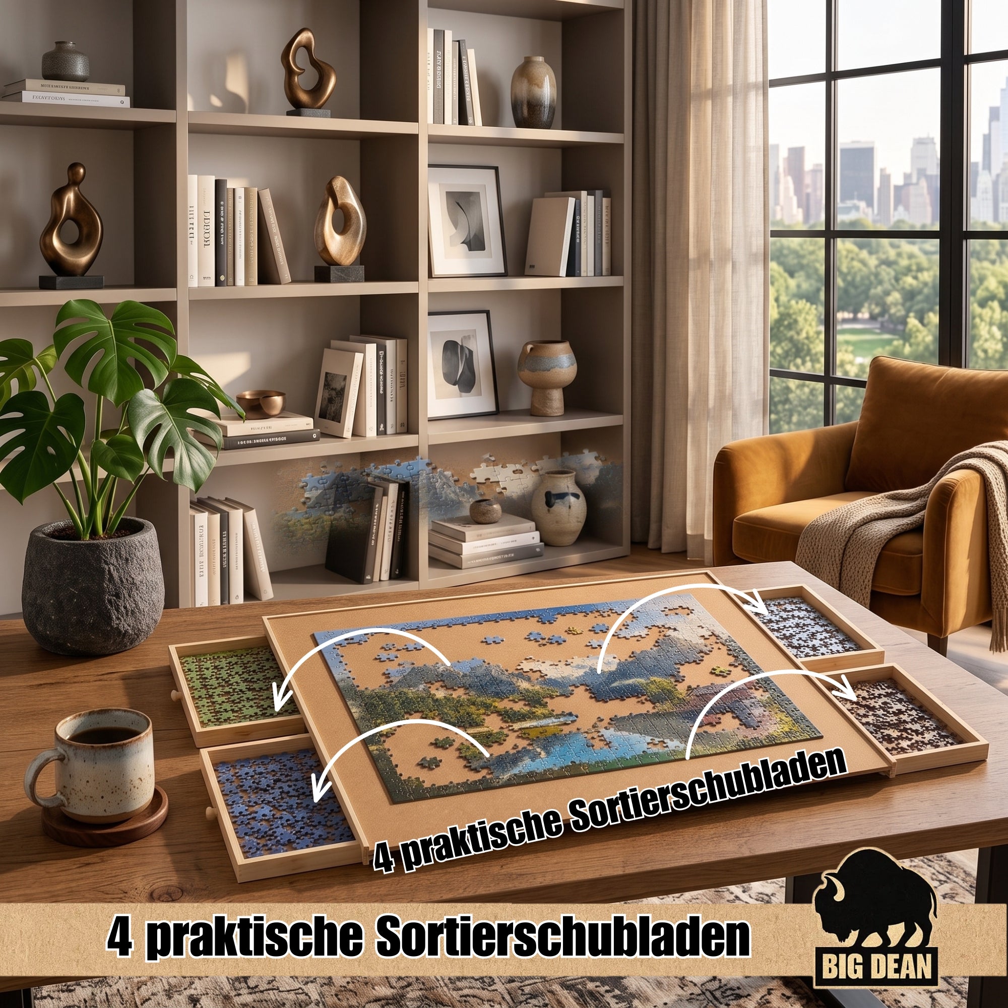 BigDean Puzzletisch extra groß 76x57 cm Puzzlebrett 1000 Teile