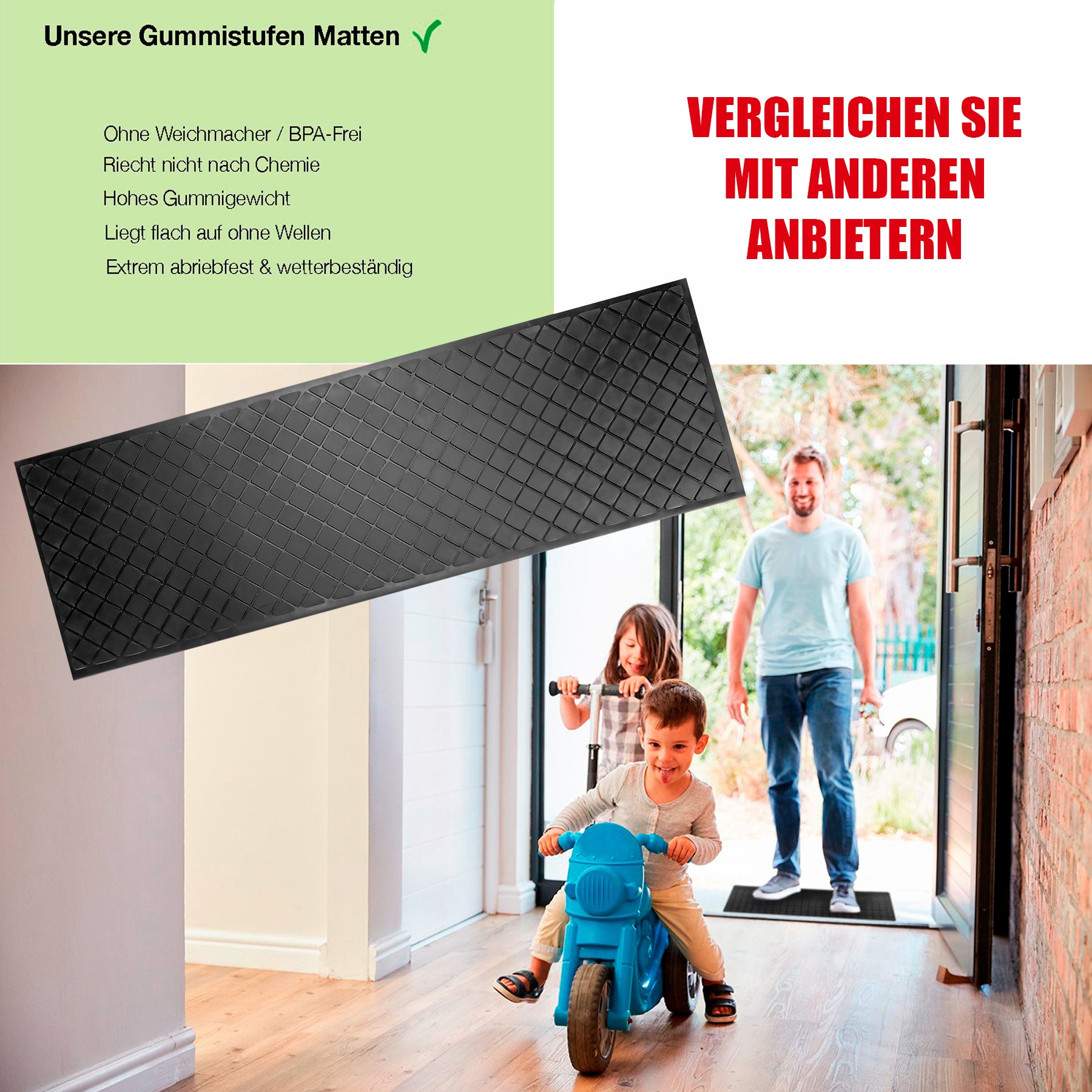 BigDean Haushalt Stufenmatten Gummi 75x25 cm 5 Stück Karo