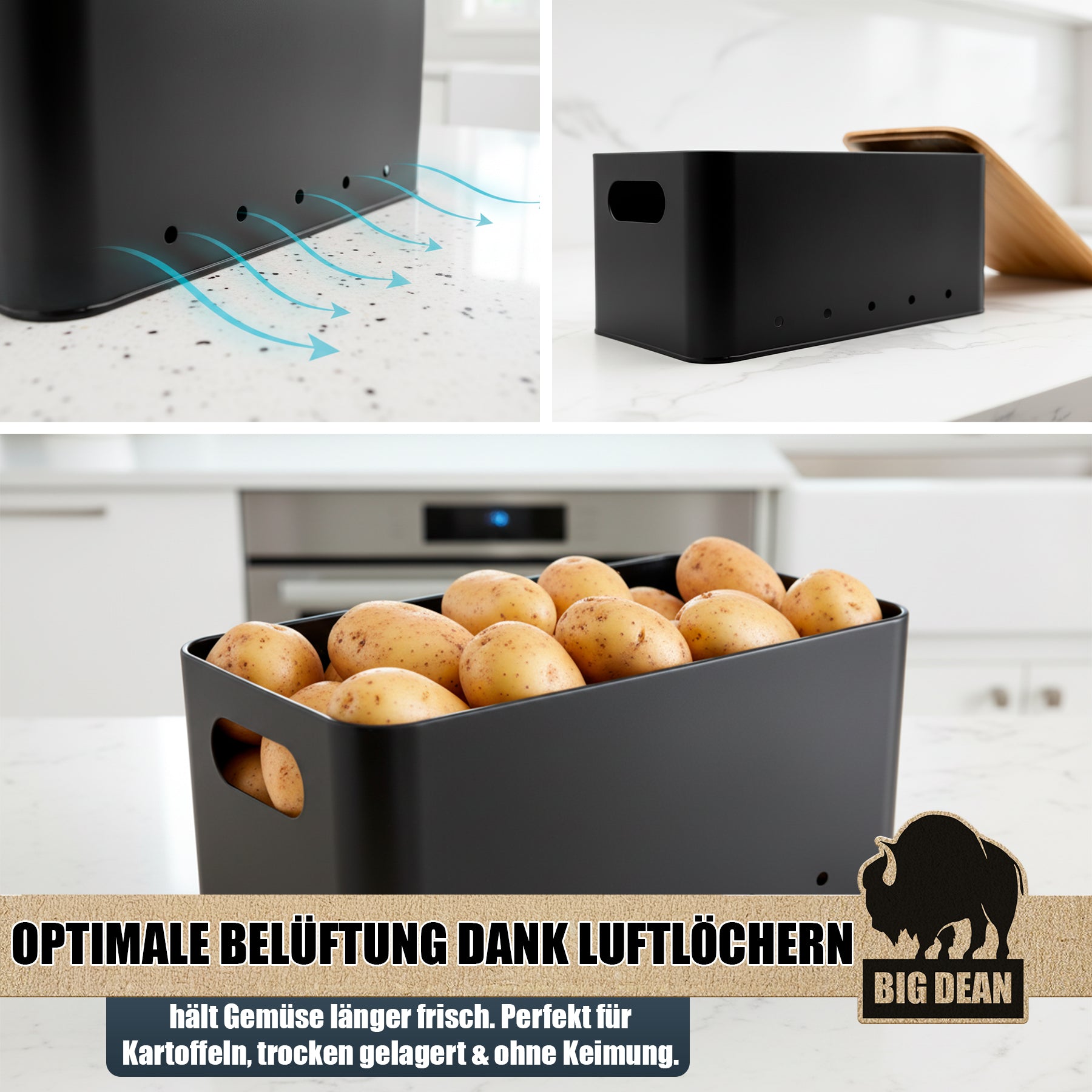 BigDean 3er Kartoffelbox Zwiebel Knoblauch Vorratsdosen Bambus