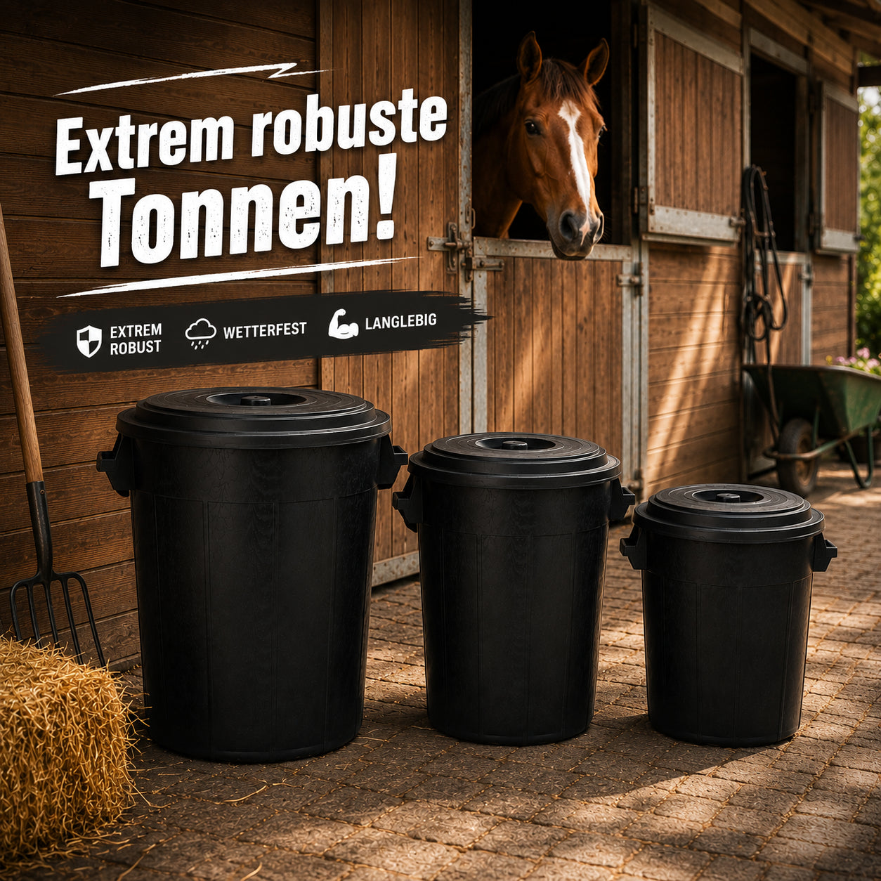 BigDean Haushalt Universaltonne 100+70+50L Set schwarz Deckel