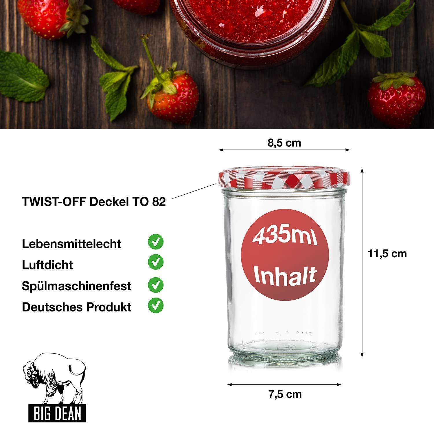 BigDean Sturzgläser 435ml rot kariert 36er Set TO82