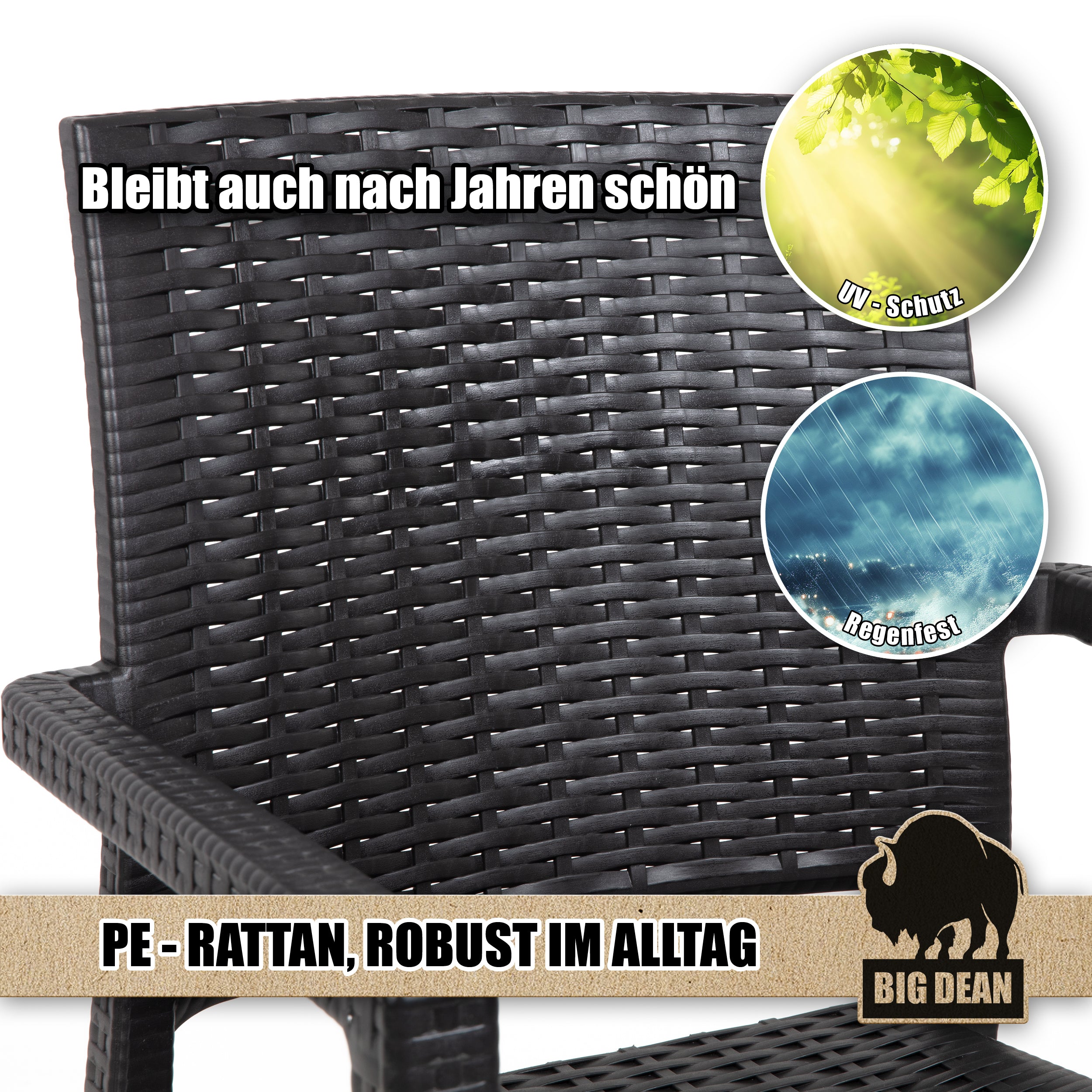 BigDean Gartenstuhl Dalia Rattan-Optik stapelbar Anthrazit