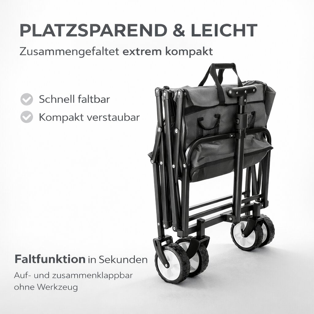 BigDean Garten Bollerwagen faltbar 80kg grau schwarz