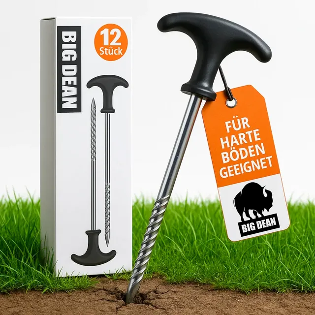 BigDean Garten Heringe Erdnägel 12 Stück Stahl T-Griff