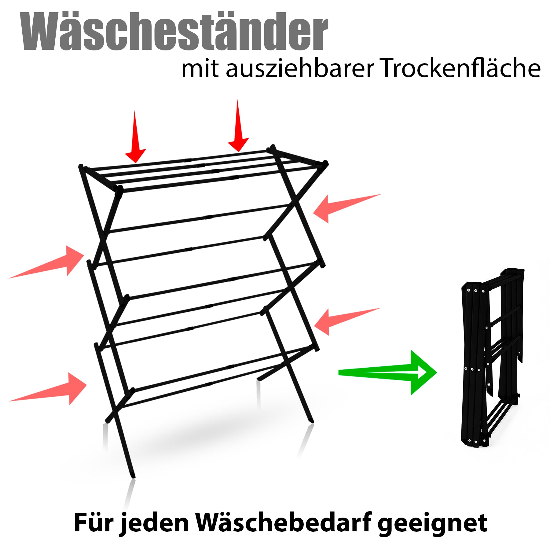 BigDean Wäscheständer Turm Schwarz 6 Ebenen klappbar