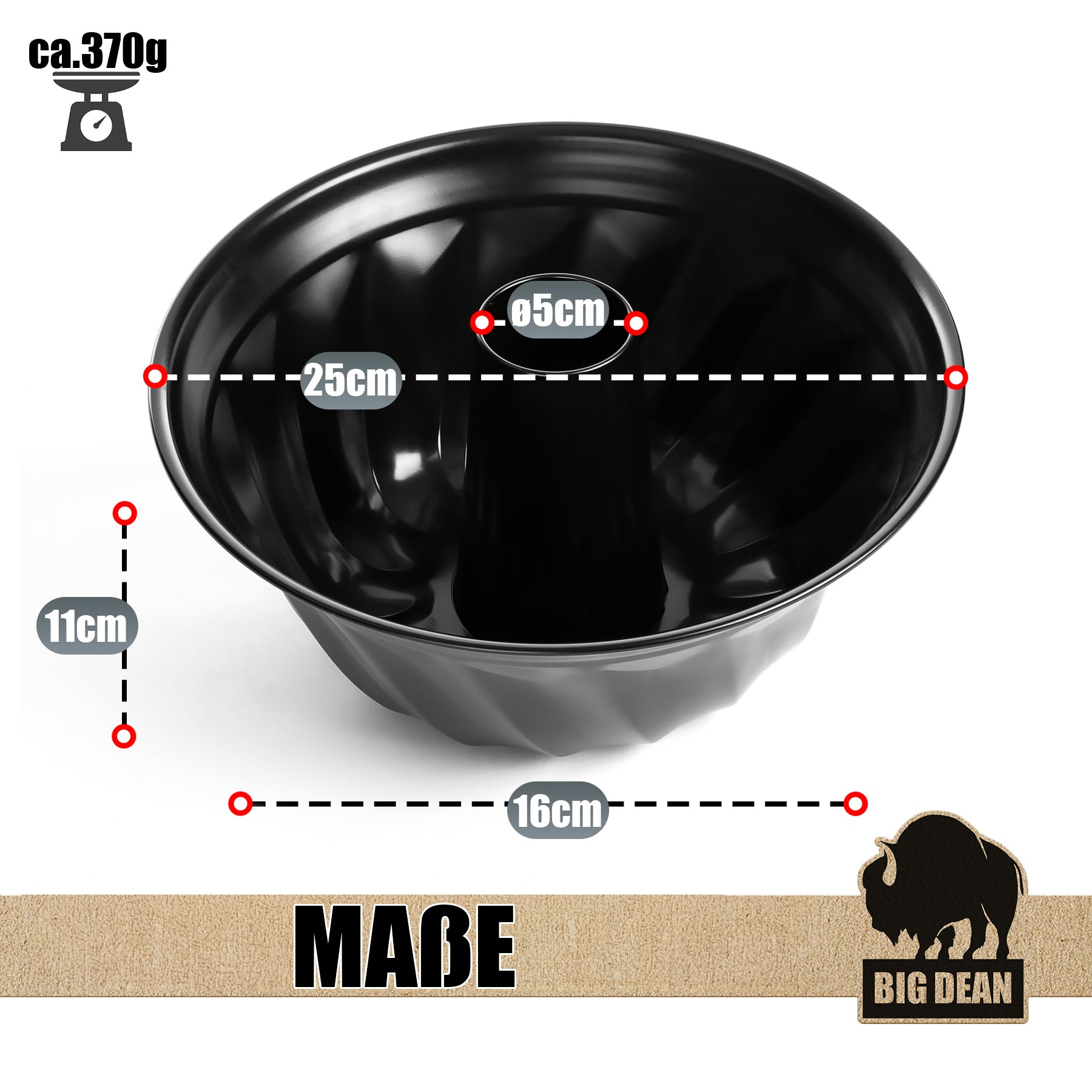 BigDean Küche Gugelhupfform 25 cm antihaft Carbonstahl Backform