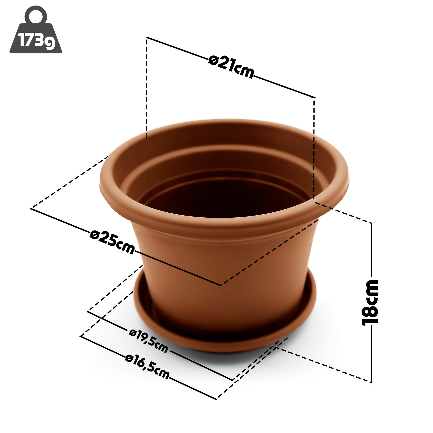 BigDean Garten Blumentopf 25cm Terracotta 4er-Set mit Untersetzer