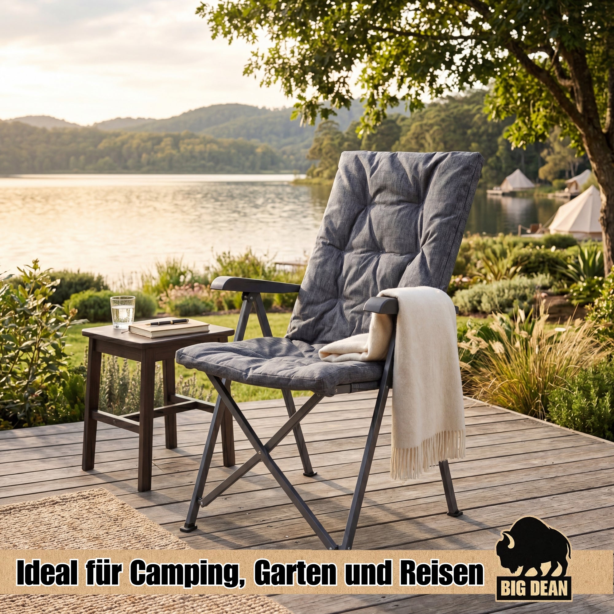 BigDean Garten Campingstuhl Faltbar 150 kg Gepolstert 2 Stück