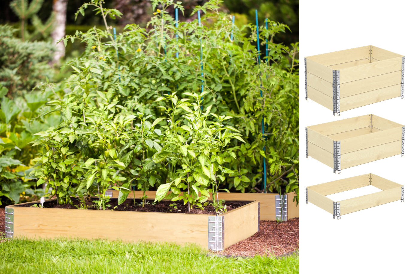 BigDean Hochbeet Rahmen 120x80cm Holz 3er Set stapelbar