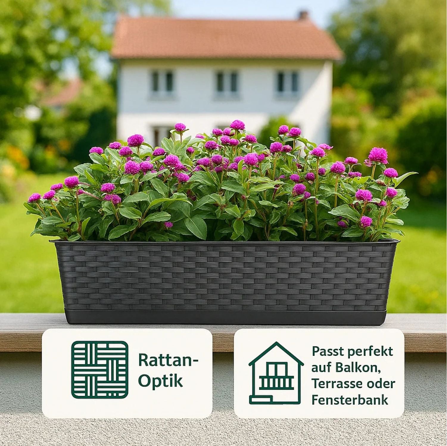 BigDean Garten Blumenkasten 2er 80cm Anthrazit Untersetzer