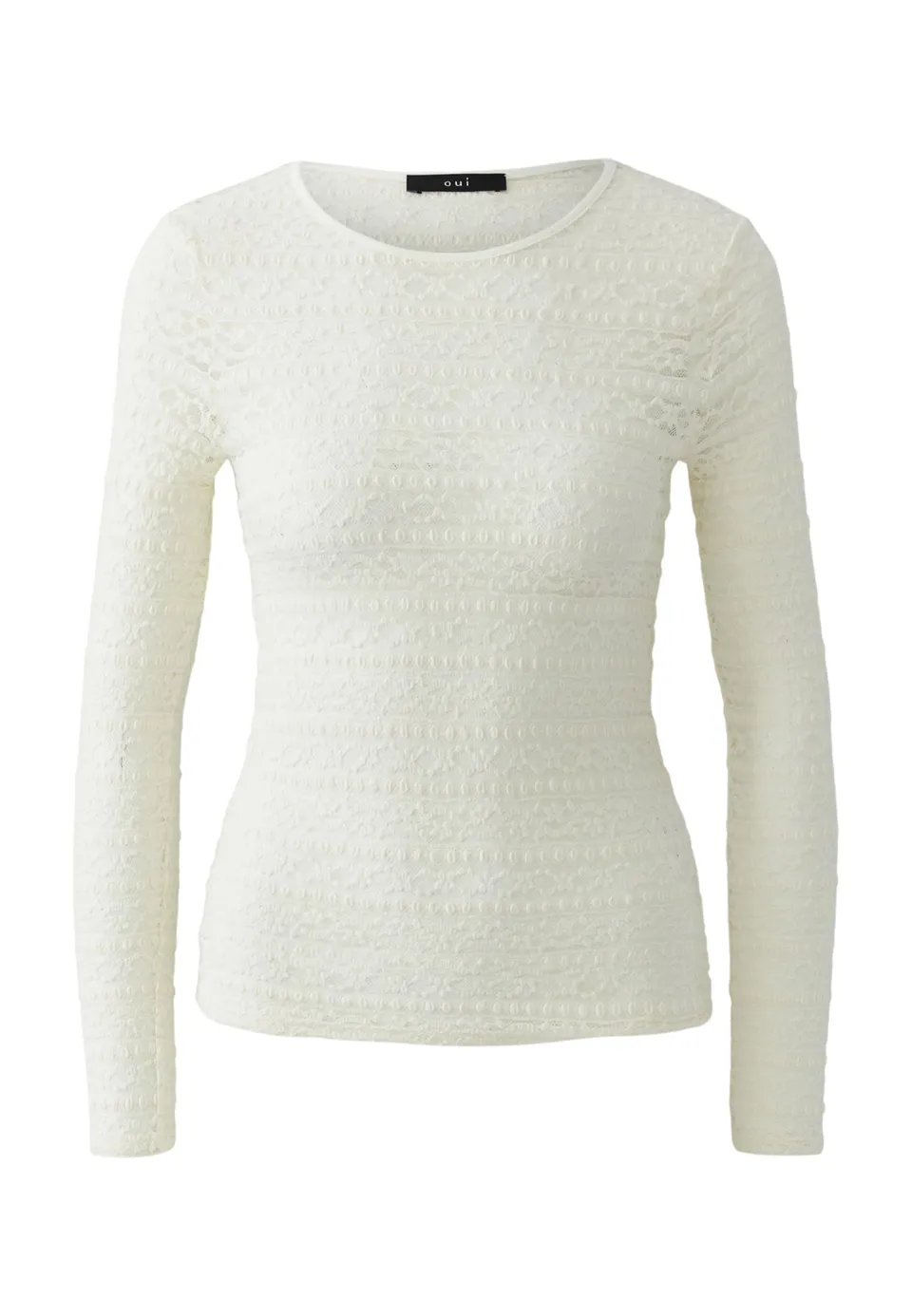 Oui Shirts & Tops Langarmshirt Spitze Gardenia schmal