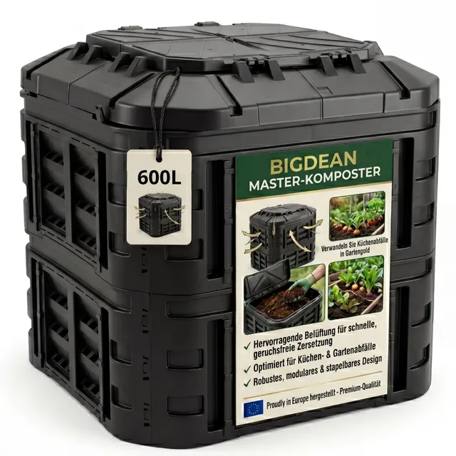 BigDean Garten Komposter 600L Recyclingkunststoff Schwarz