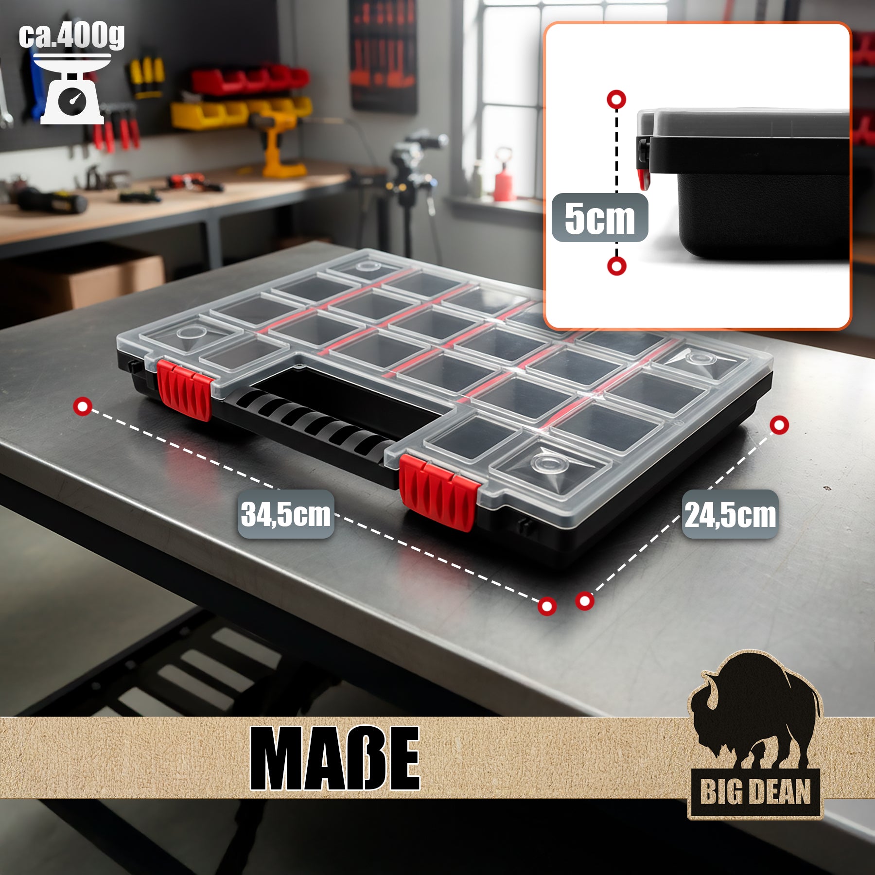 BigDean XL Sortierbox Sortimentskasten transparent 10 Stück flexibel