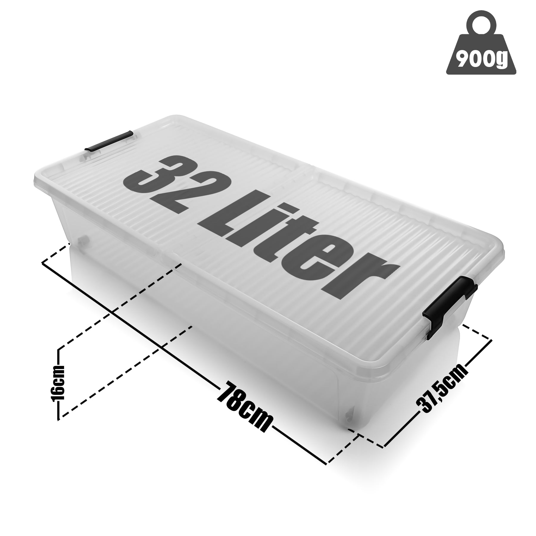 BigDean Aufbewahrungsbox Unterbett 32L 4er Set Transparent Rollen