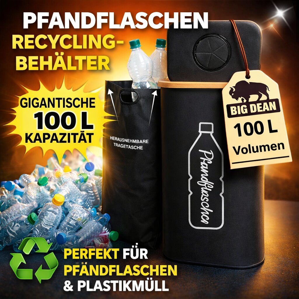 BigDean Pfandflaschen Sammelbehälter 100L schwarz 30-40 Flaschen