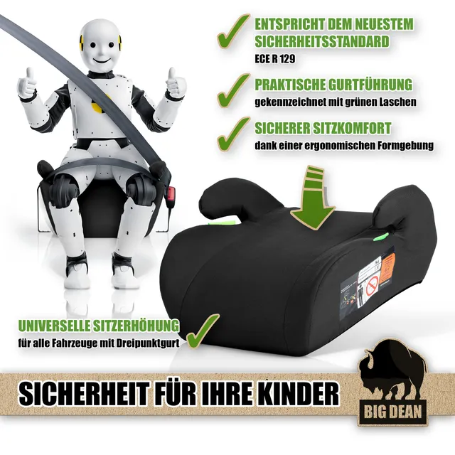 BigDean Sitzerhöhung R129 i-Size Kindersitz schwarz 2 Stück 125-150cm