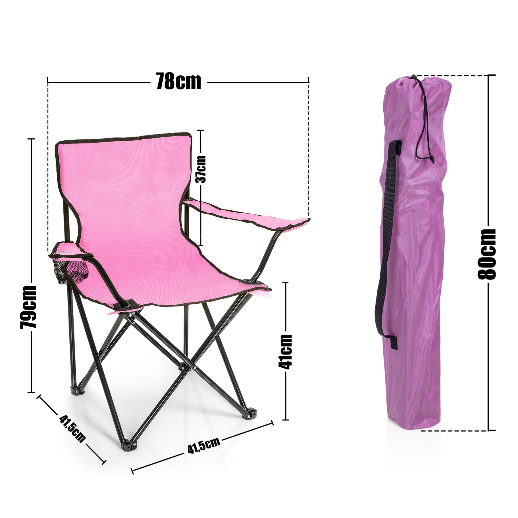 BigDean Faltstuhl pink Campingstuhl Getränkehalter 120 kg