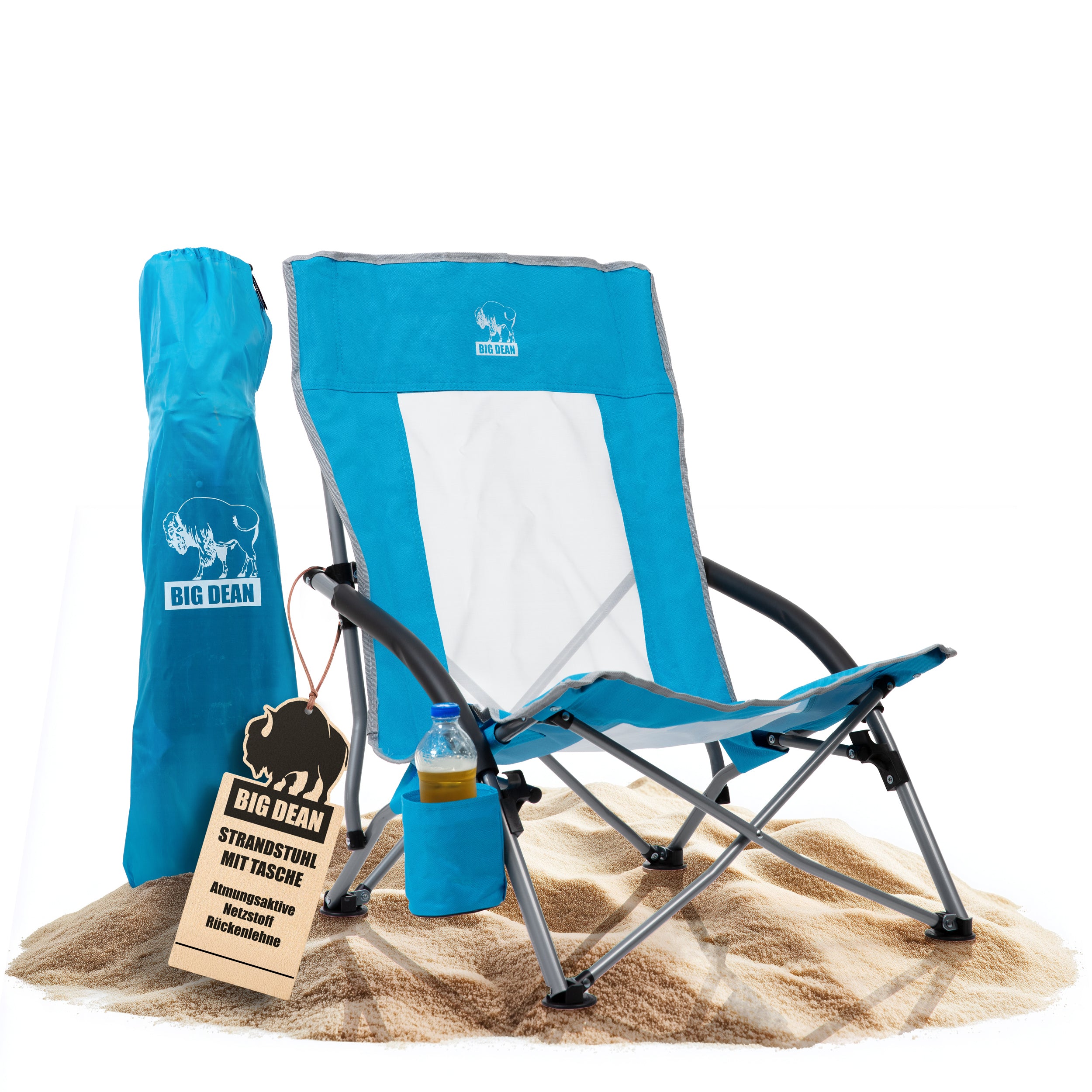 BigDean Strandstuhl klappbar Getränkehalter Tasche